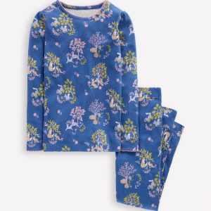Snug Long John Pajamas-Blue Forest Print