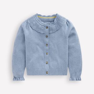 Pretty Ruffle Cardigan-Glacier Blue Marl