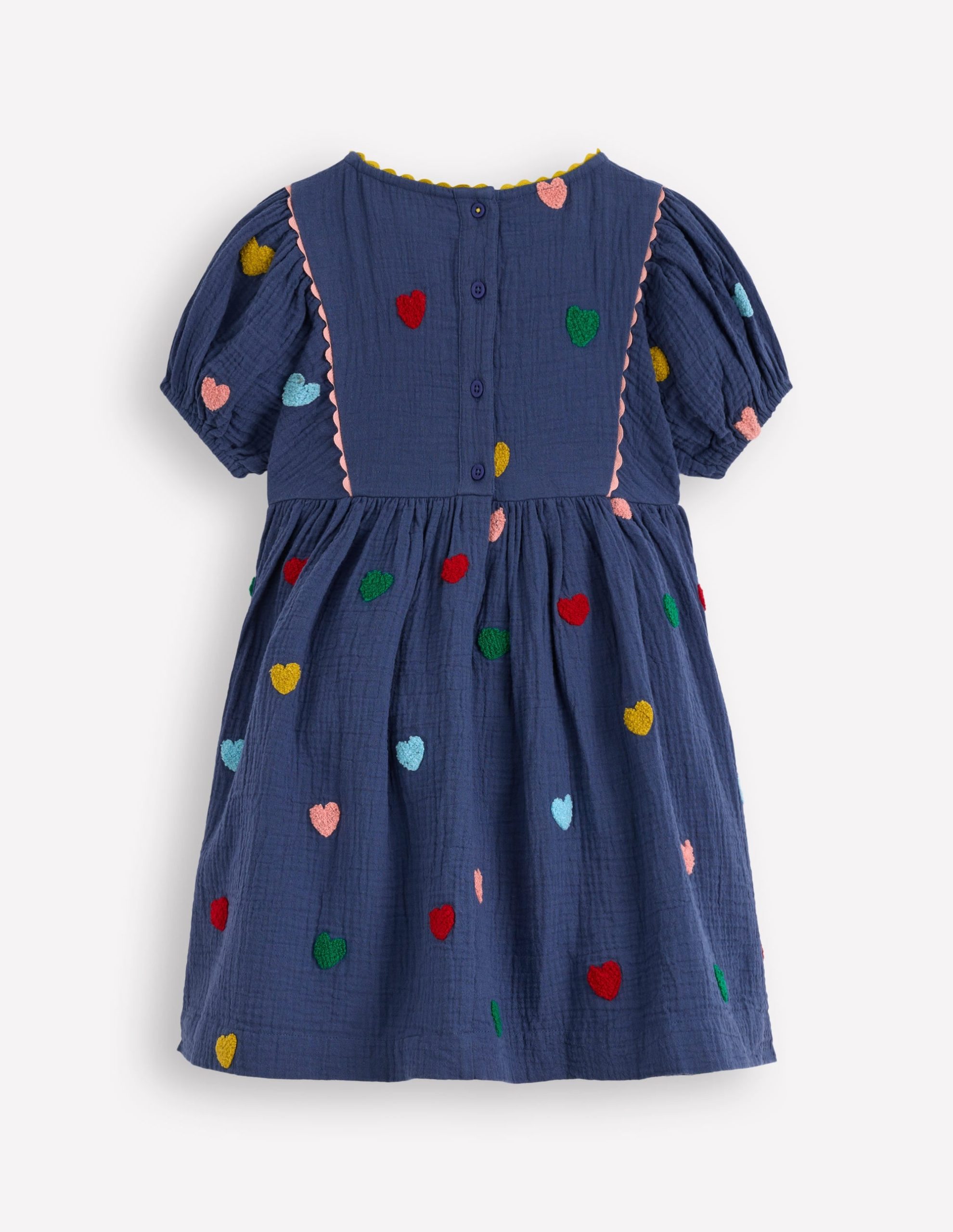 Puff Sleeve Double Cloth Dress-Starboard Blue Hearts - Image 8