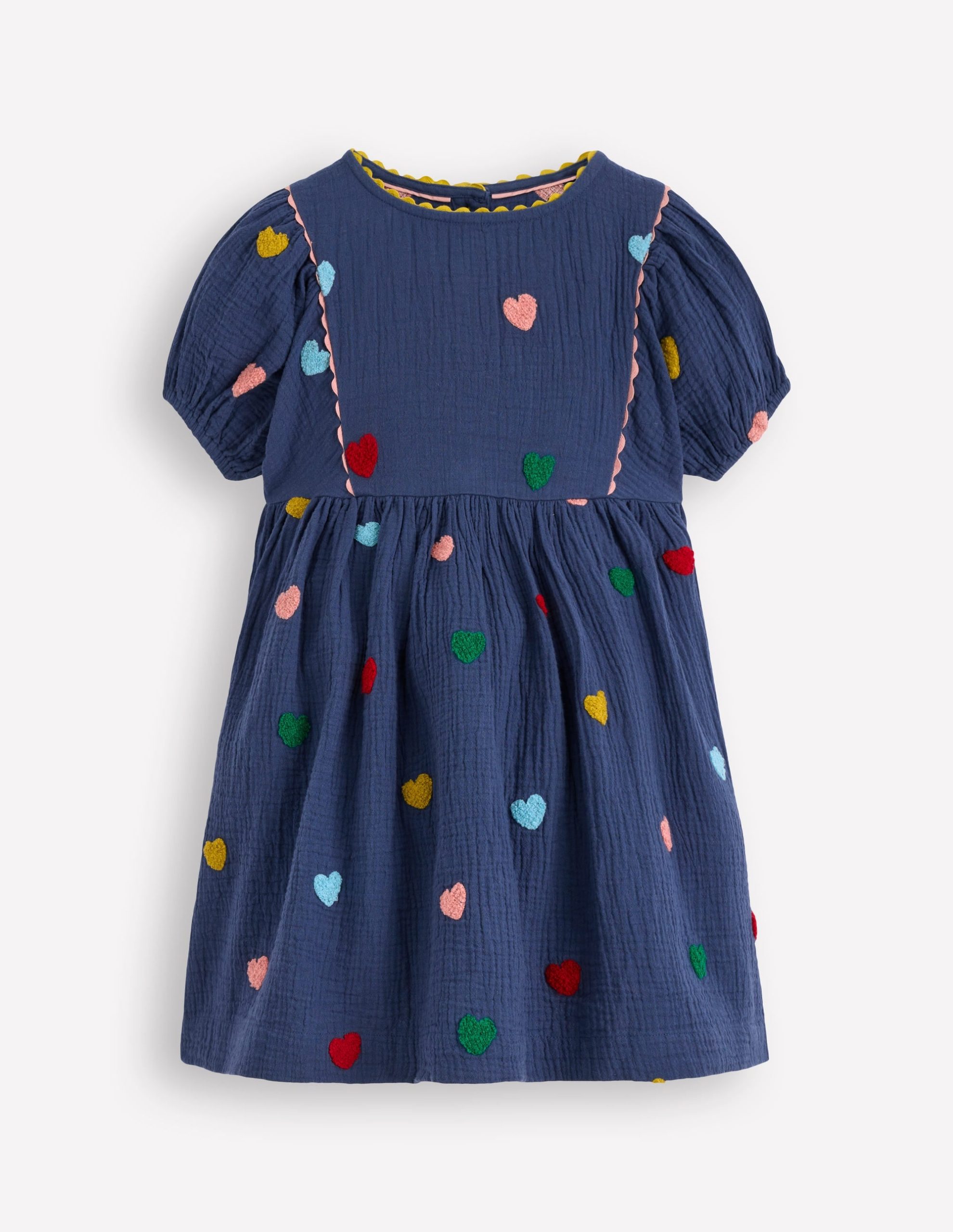 Puff Sleeve Double Cloth Dress-Starboard Blue Hearts - Image 7