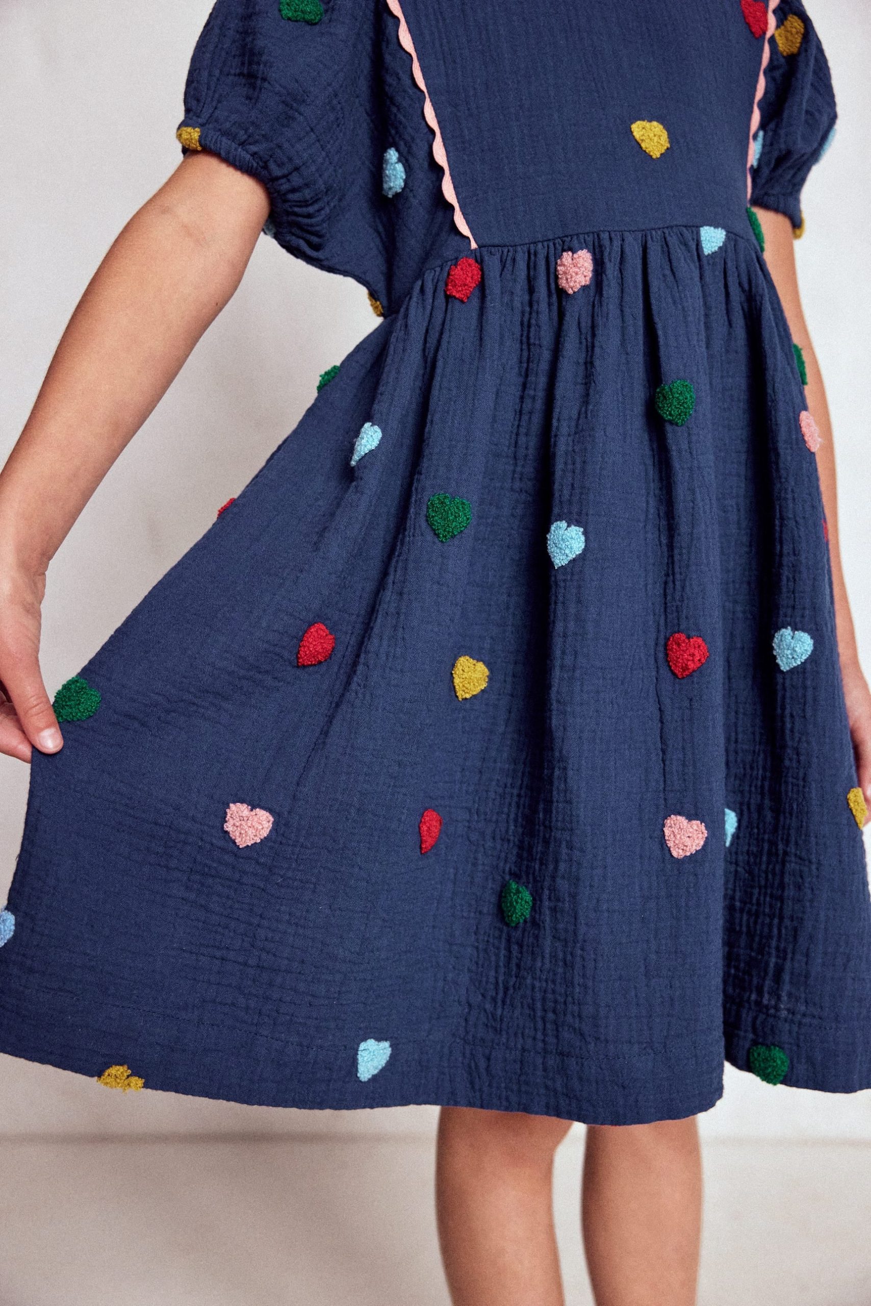 Puff Sleeve Double Cloth Dress-Starboard Blue Hearts - Image 5