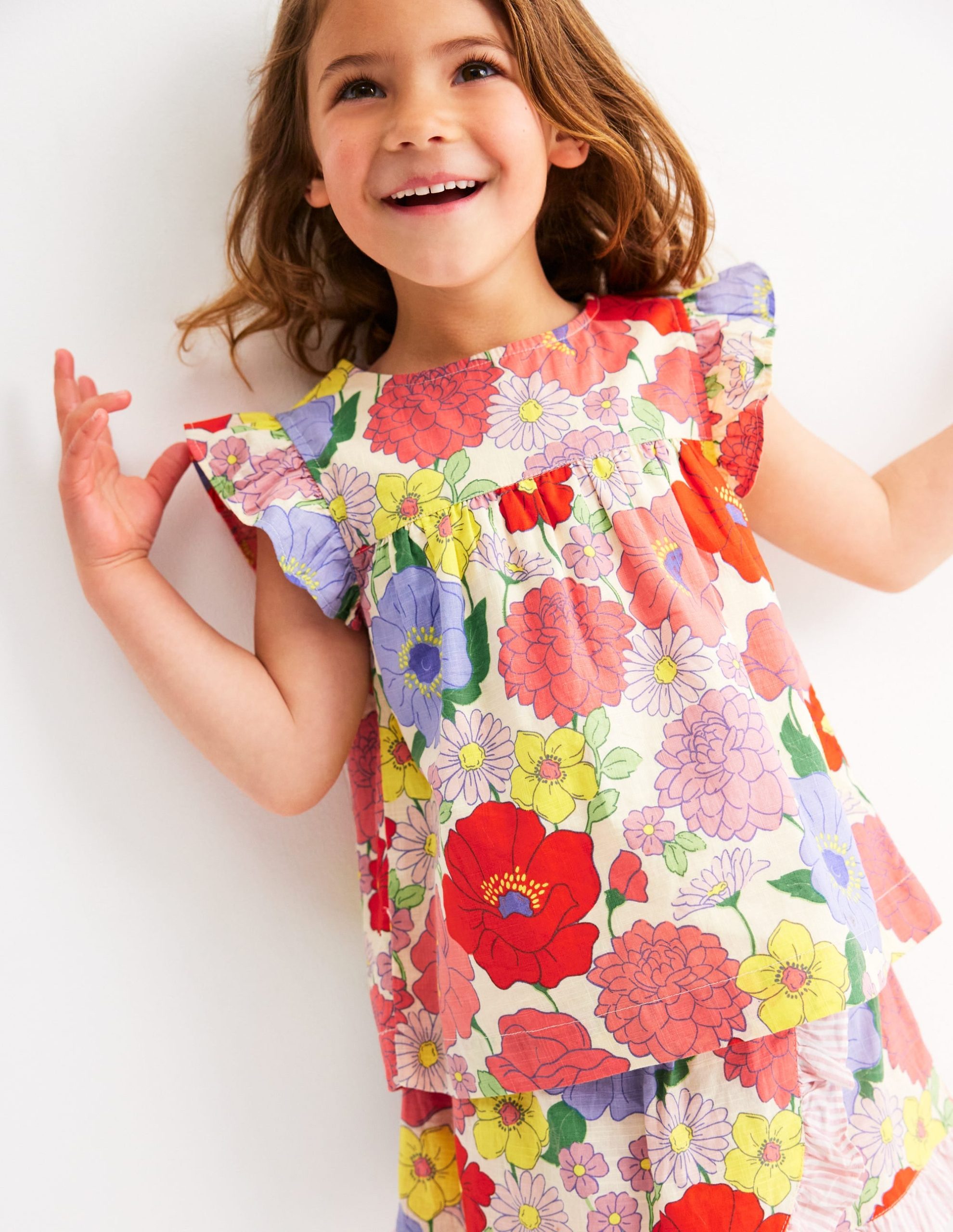 Frill Sleeve Woven Top-Multi Summer Garden - Image 4