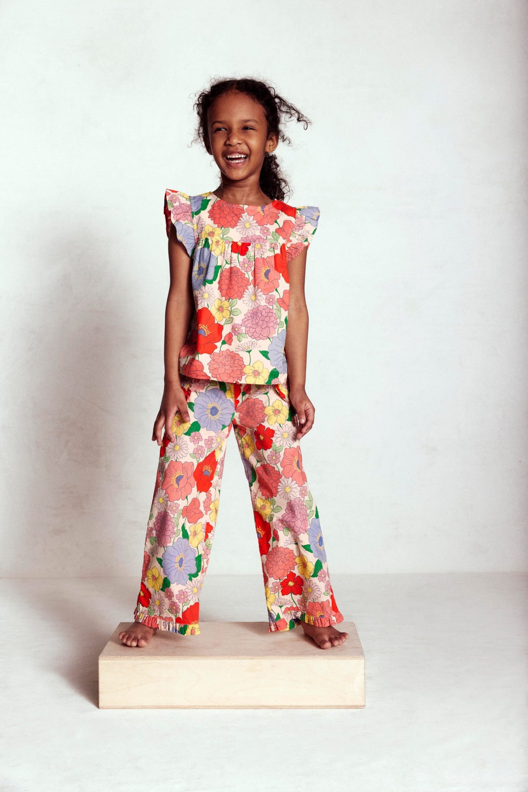 Frill Sleeve Woven Top-Multi Summer Garden