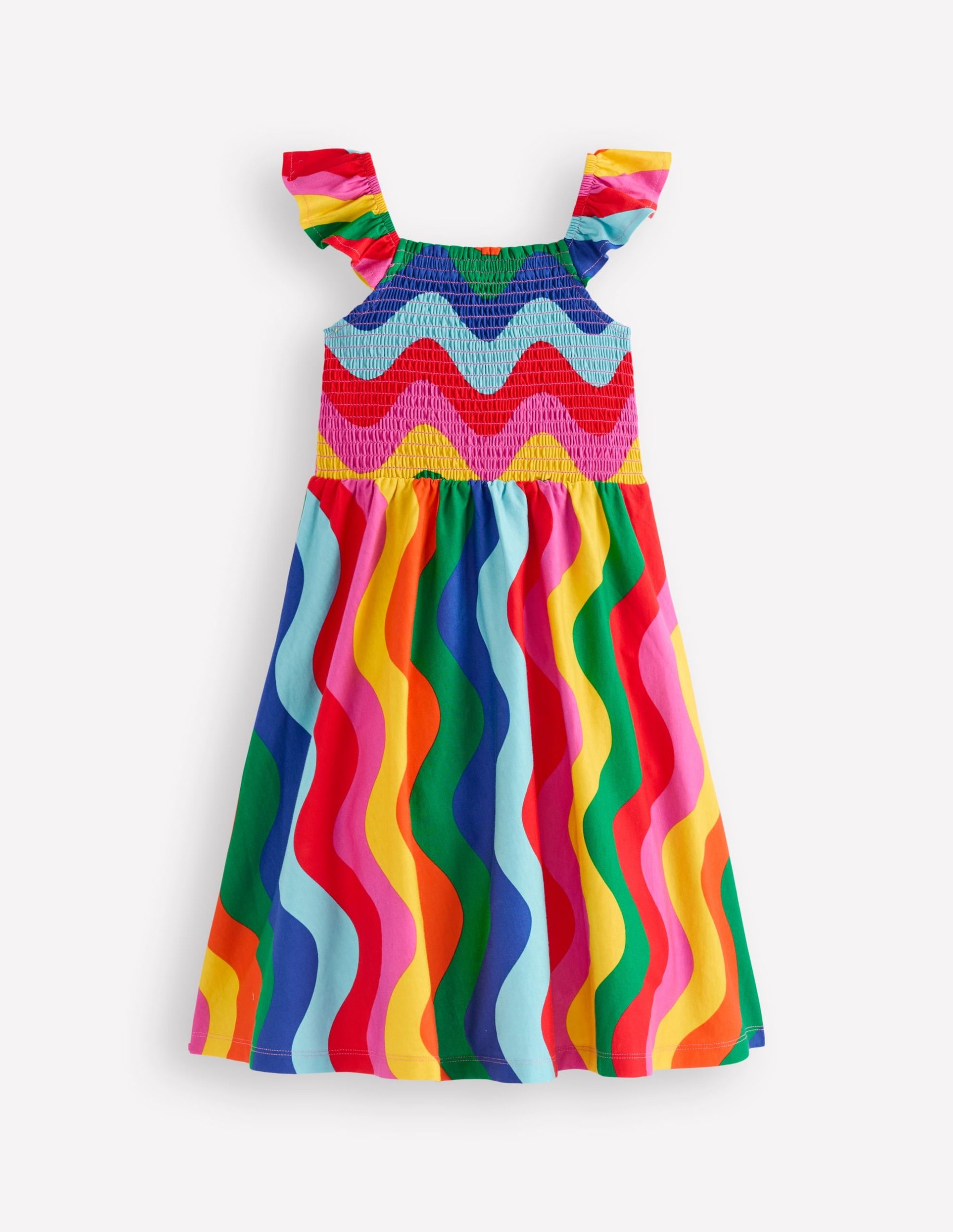Willa Shirred Jersey Dress-Multi Wave Stripe
