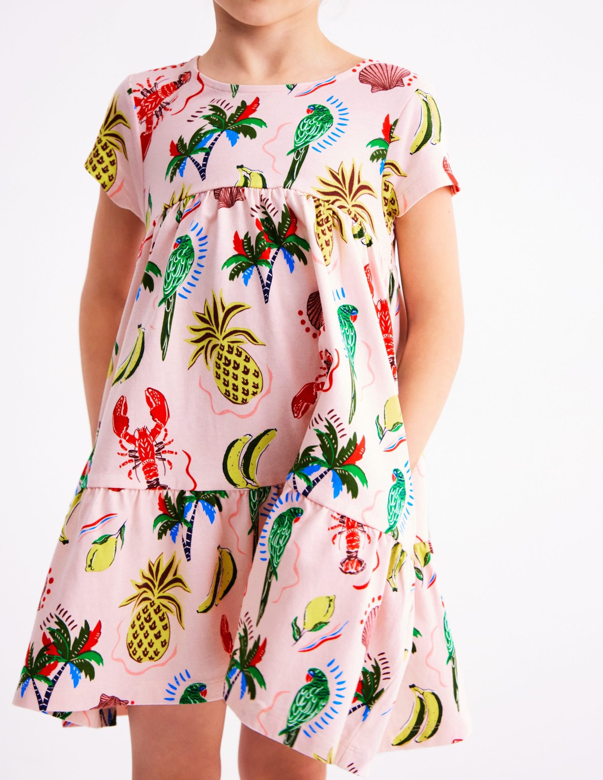 Ariel Twirly Jersey Dress-Chalk Pink Tropical Print - Image 3