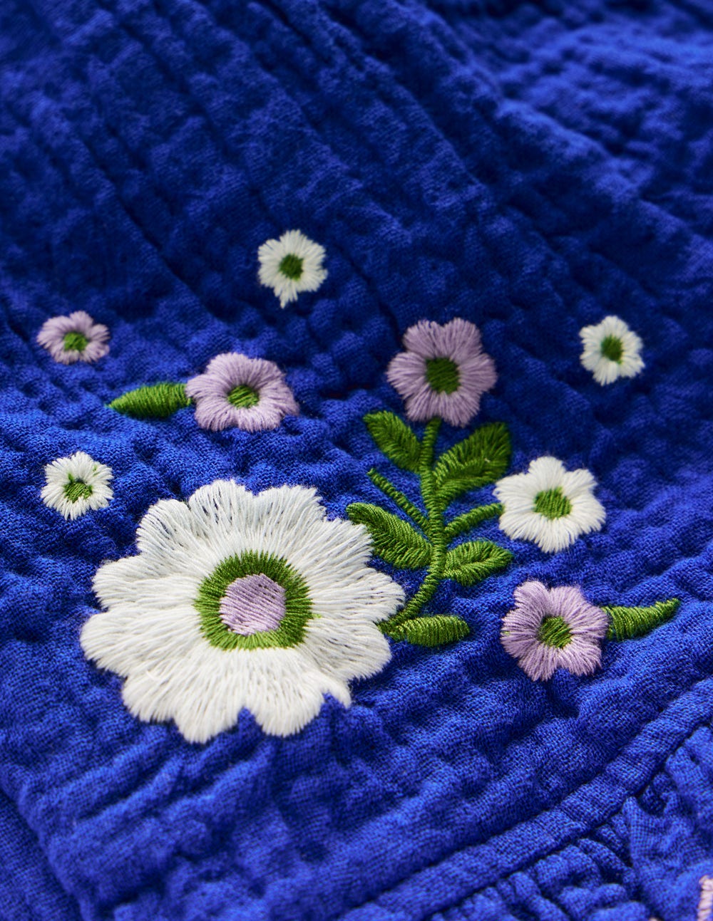 Double Cloth Frill Hem Shorts-Bright Blue Embroidered - Image 4