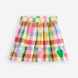 Double Cloth Printed Skirt-Multi Heart Check