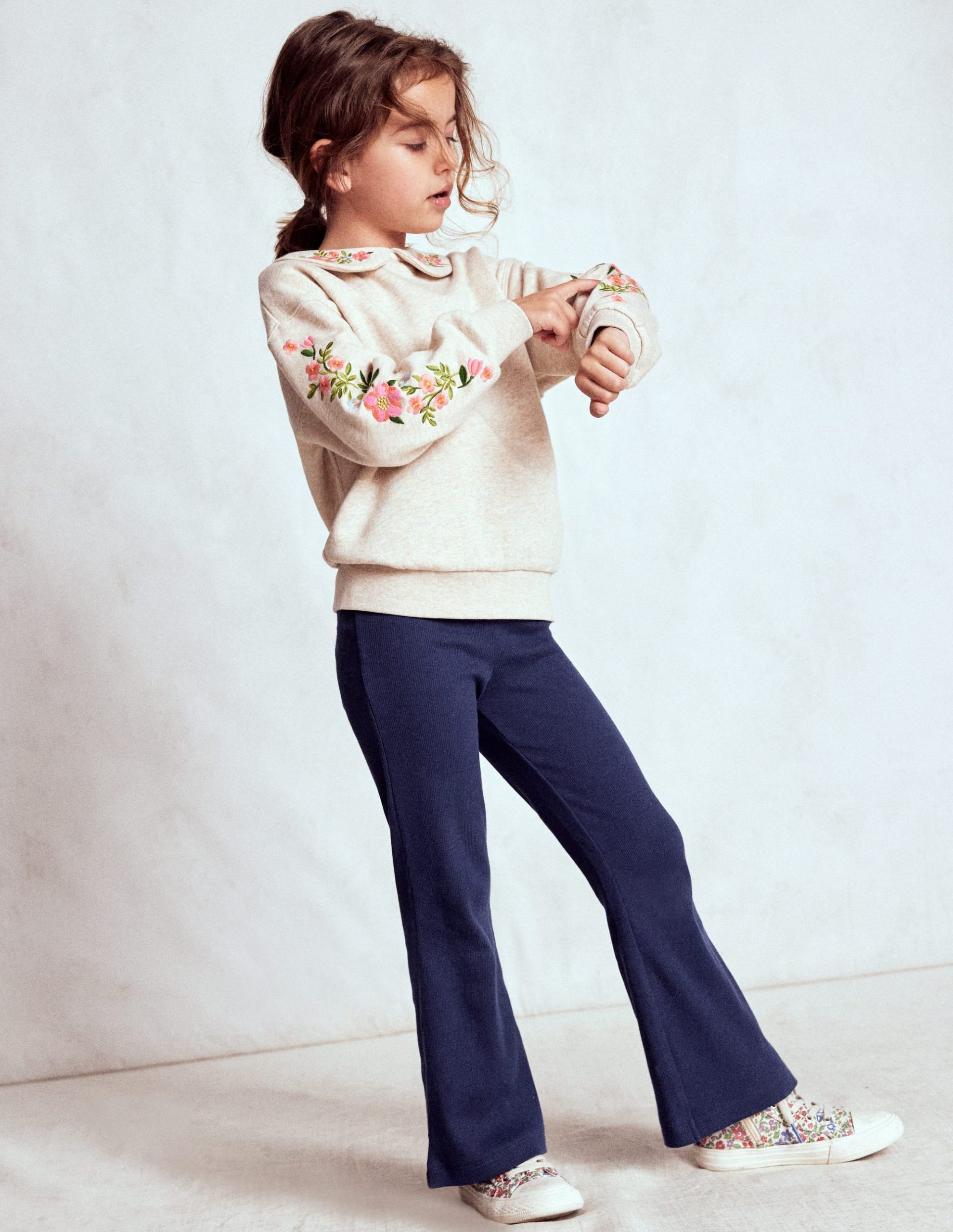 Ribbed Flare Leggings-College Navy - Image 2