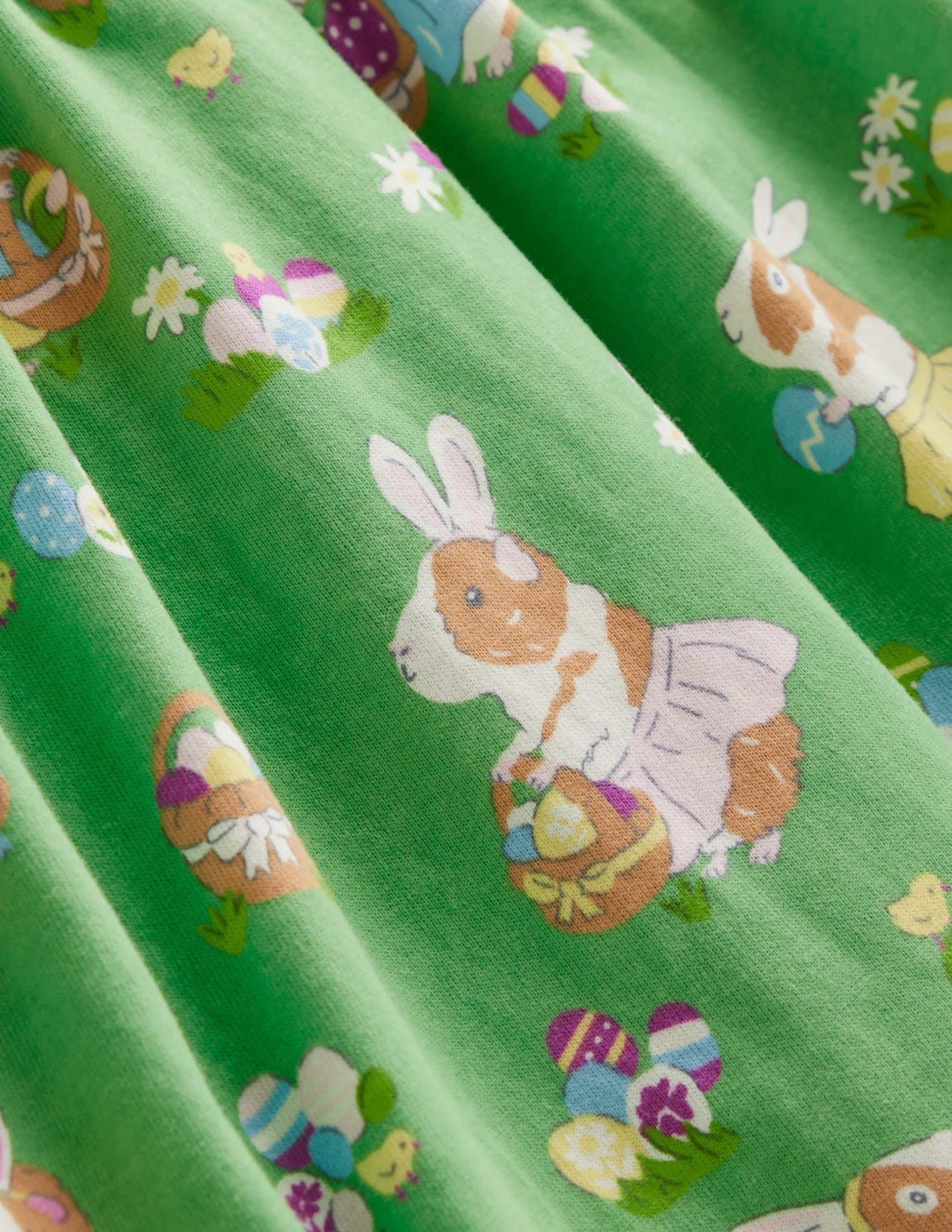Long-Sleeved Fun Jersey Dress-Aloe Green Easter Guinea Pigs - Image 4