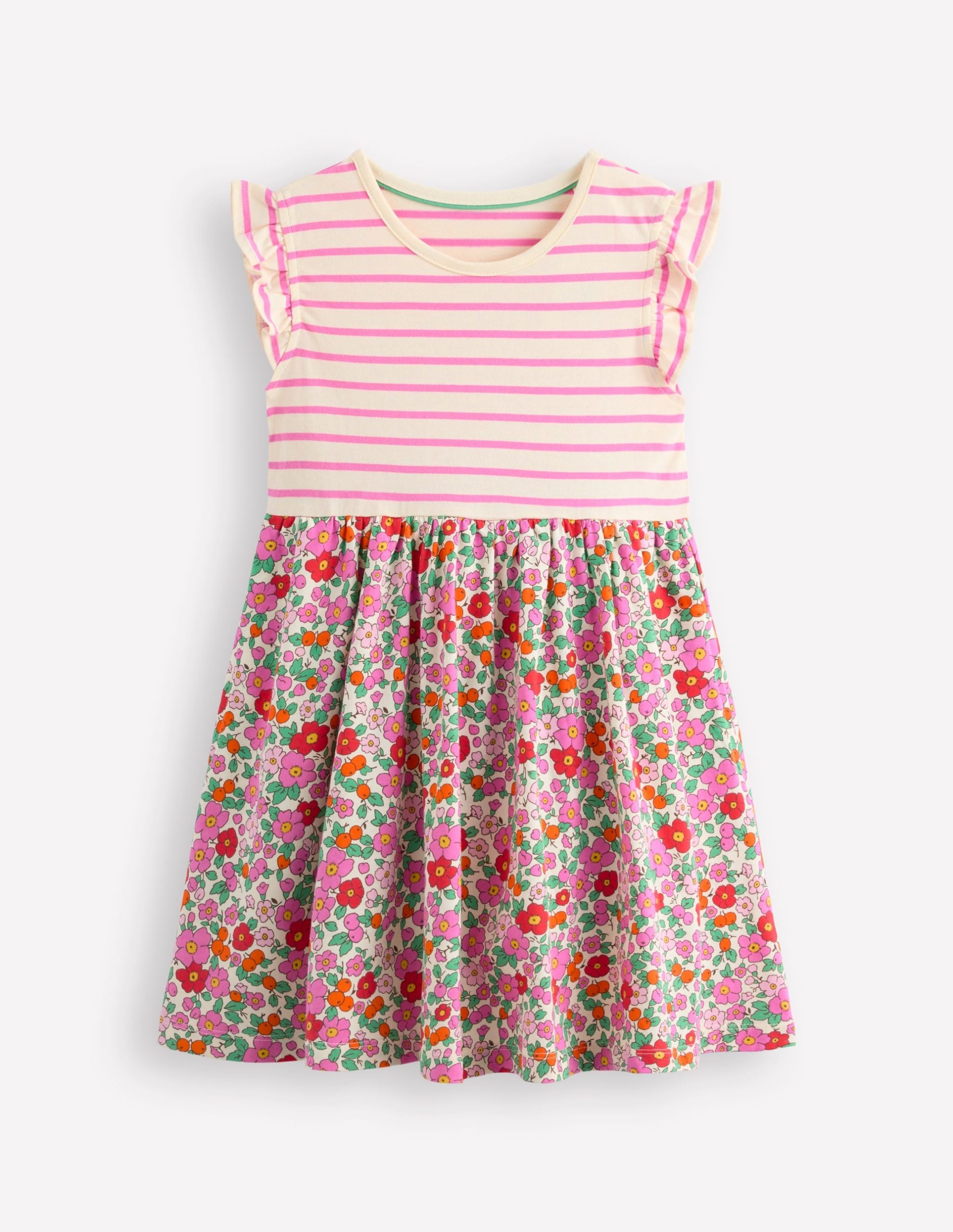 Posie Frill Sleeve Dress-Pink Apple Blossom Floral