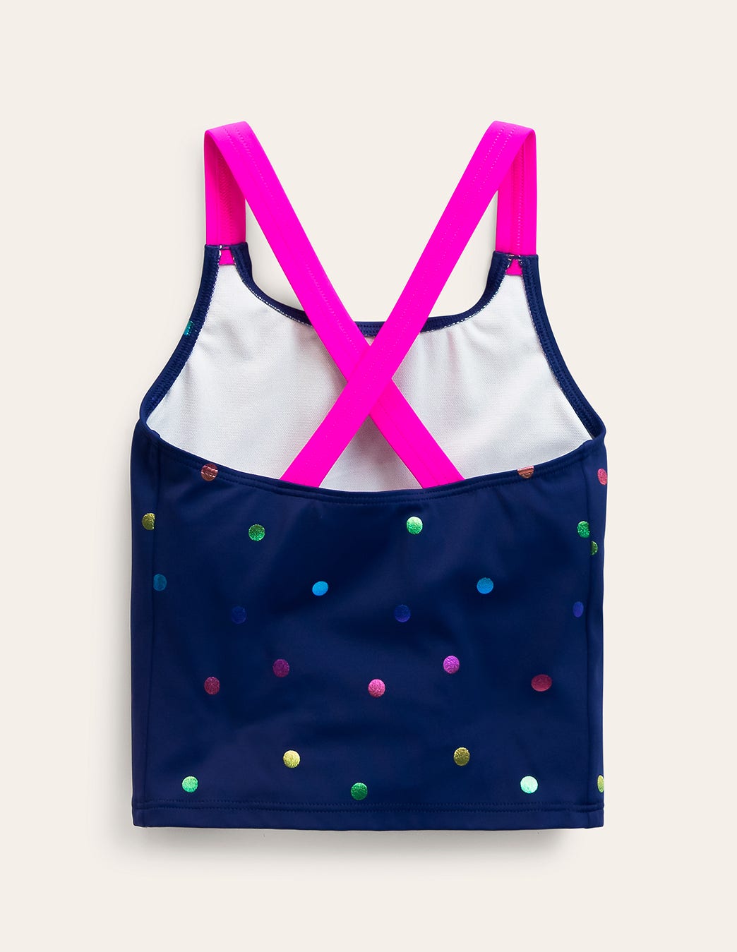 Cross-back Tankini Top-Navy Rainbow Confetti Spot - Image 2