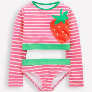 Cropped Rash Vest Set-Strawberry Stripe