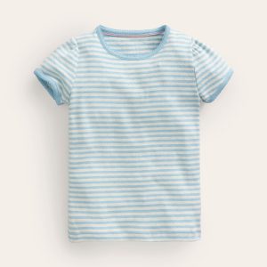 Short Sleeve Pointelle Top-Light Celeste Blue/Soft Ivory