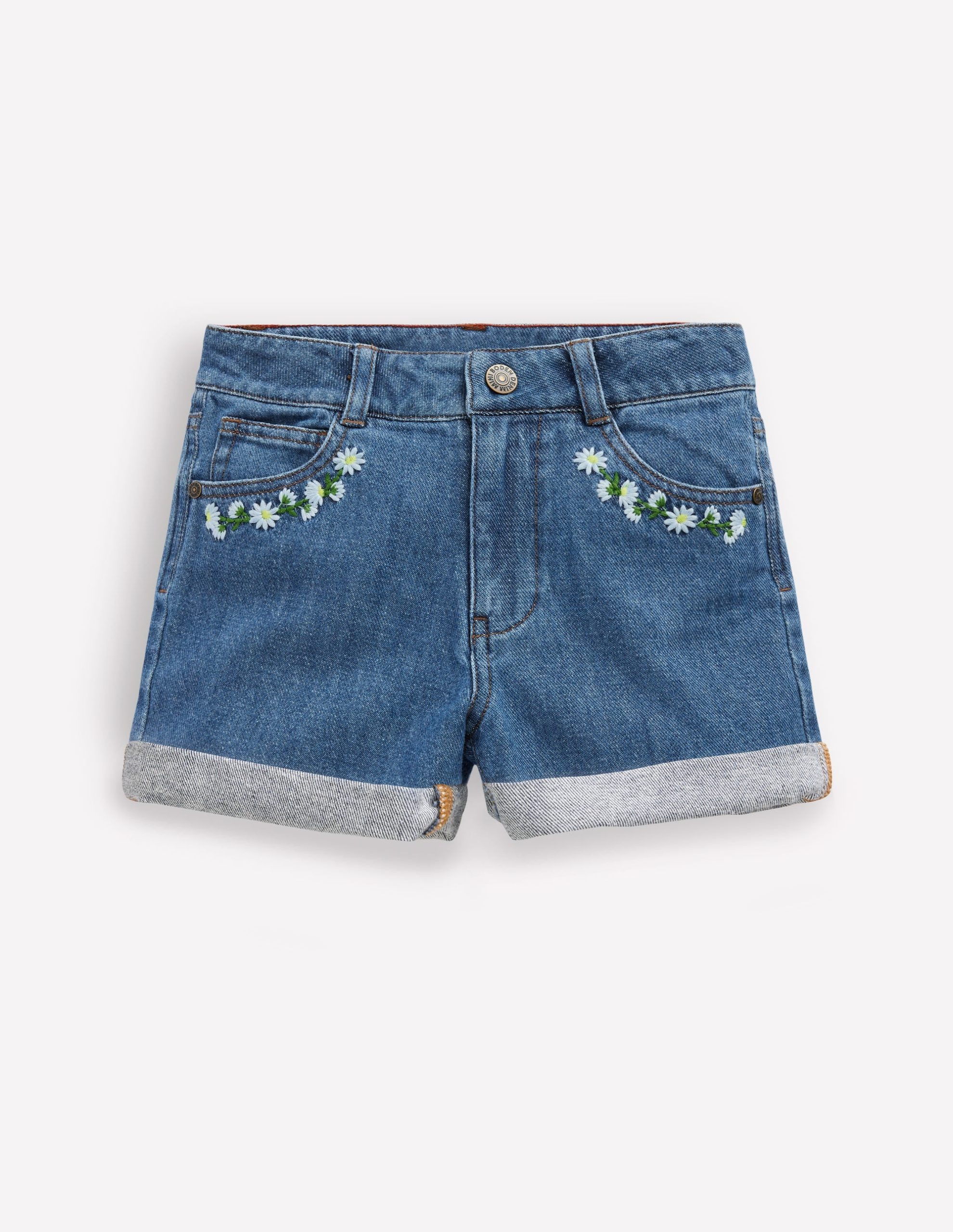 Denim Shorts-Vintage Embroidered Daisy