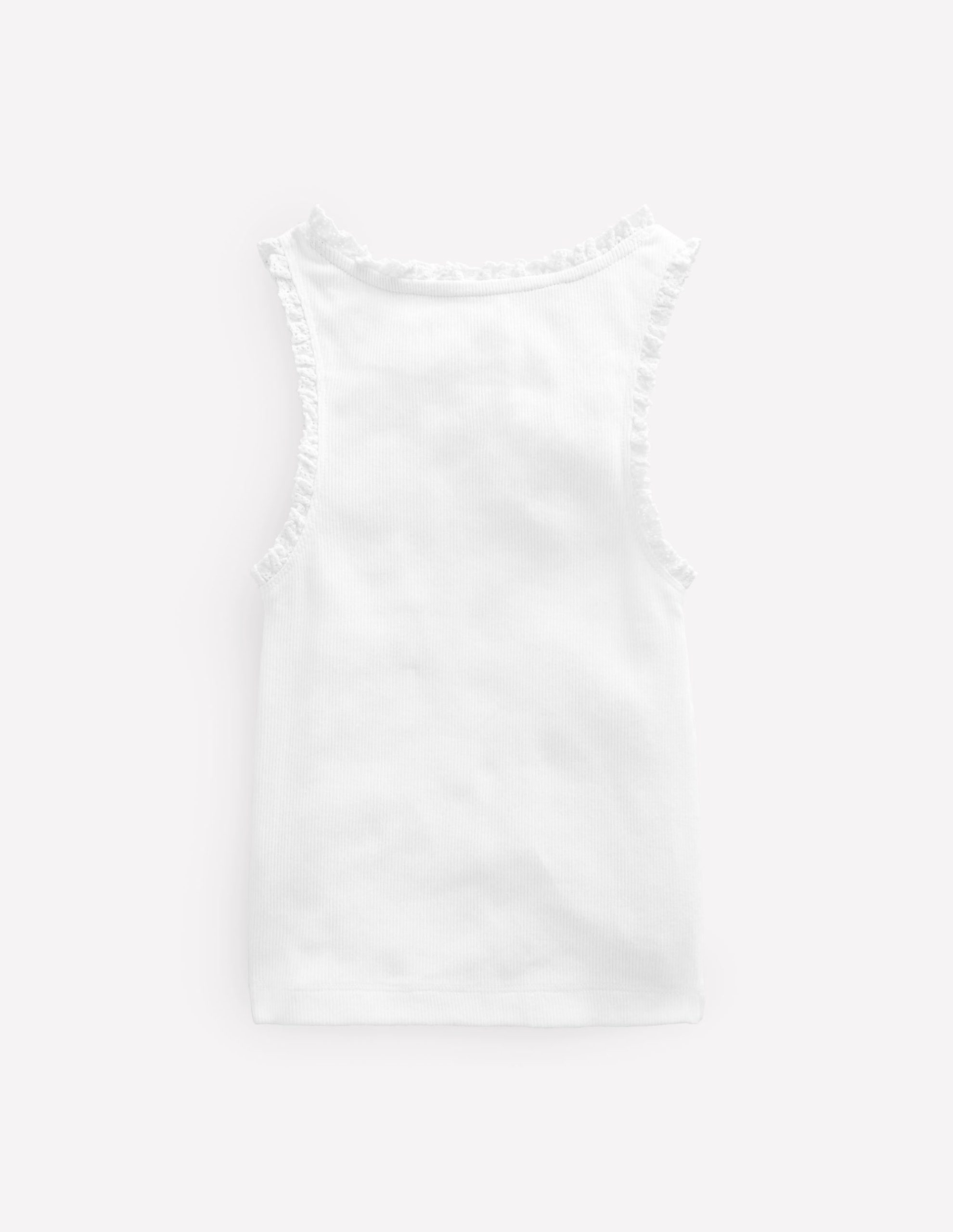 Ribbed Lace Trim Tank Top-White - Image 2