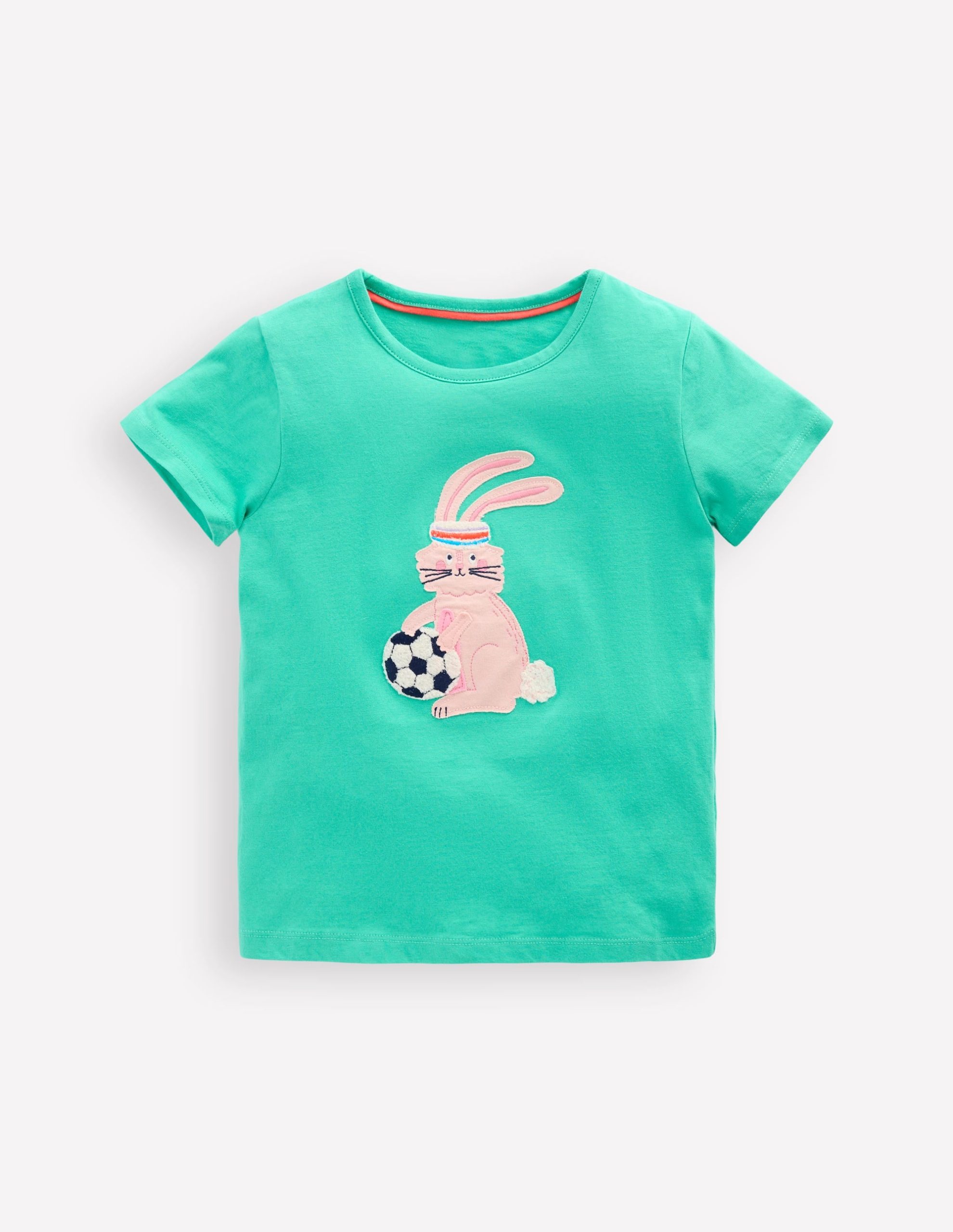 Short Sleeve Appliqu?? T-shirt-Turquoise Blue Bunny - Image 2