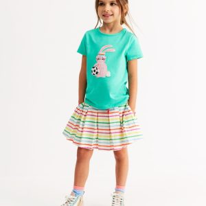 Short Sleeve Appliqu?? T-shirt-Turquoise Blue Bunny