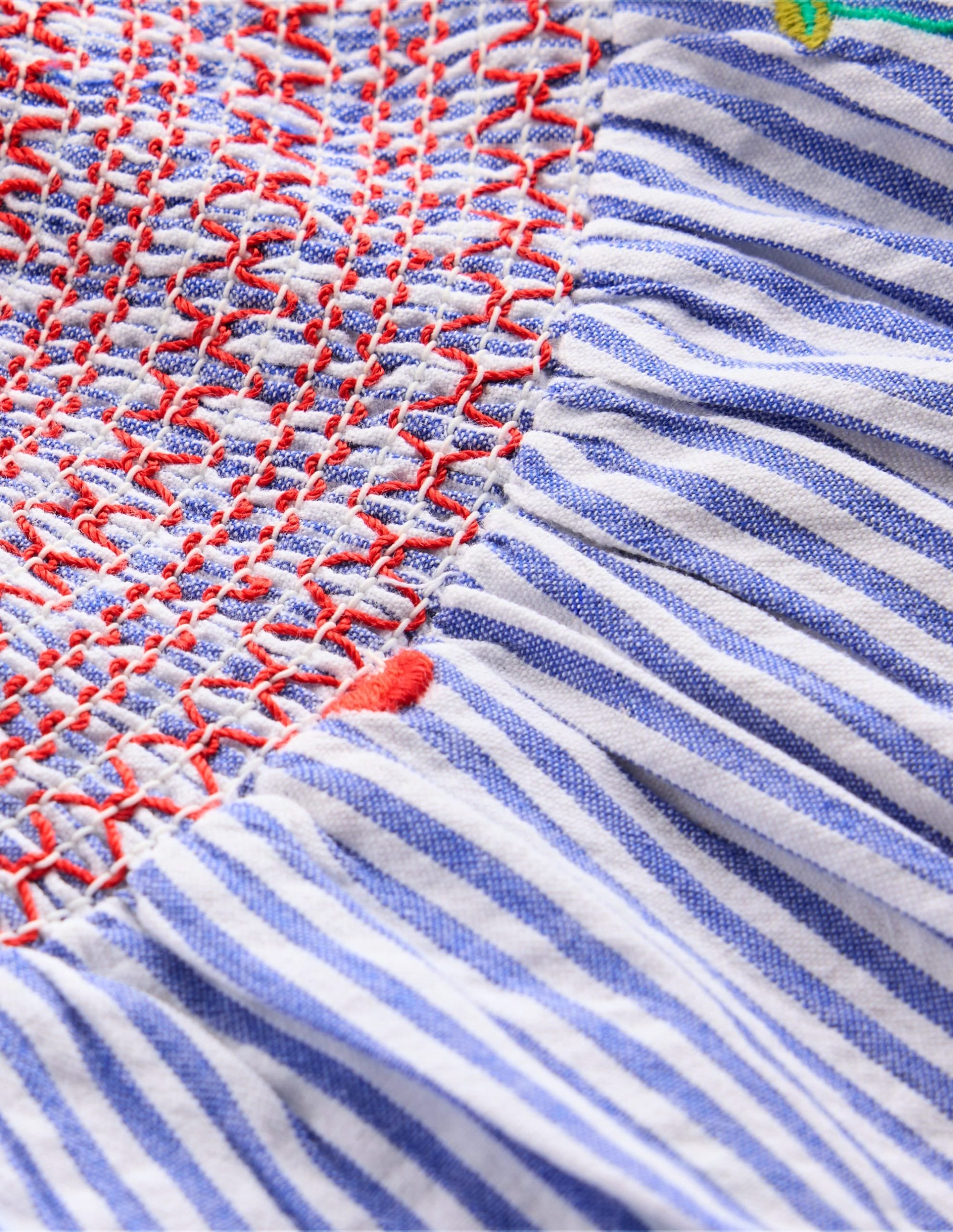 Woven Smocked Top-Blue Ticking Cherries - Image 3