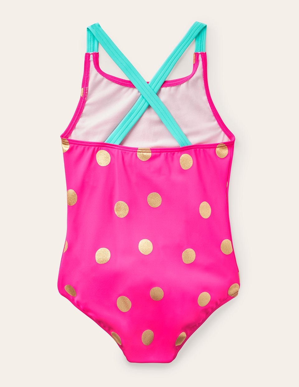 Cross-back Printed Swimsuit-Fuchsia Pink. Gold Foil Spot - Image 2