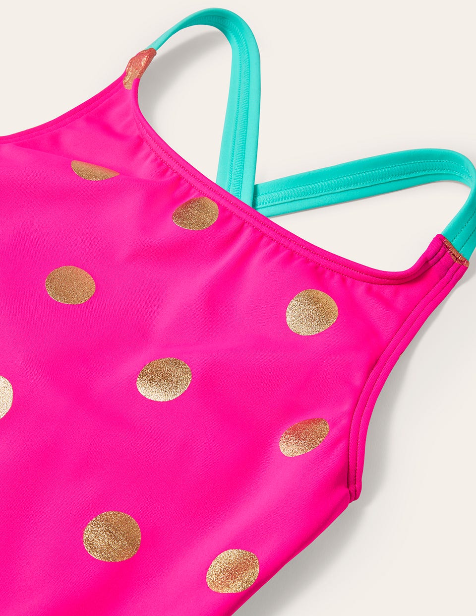 Cross-back Printed Swimsuit-Fuchsia Pink. Gold Foil Spot - Image 3