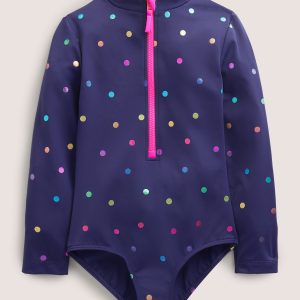 Long-Sleeved Swimsuit-Navy Rainbow Confetti Spot