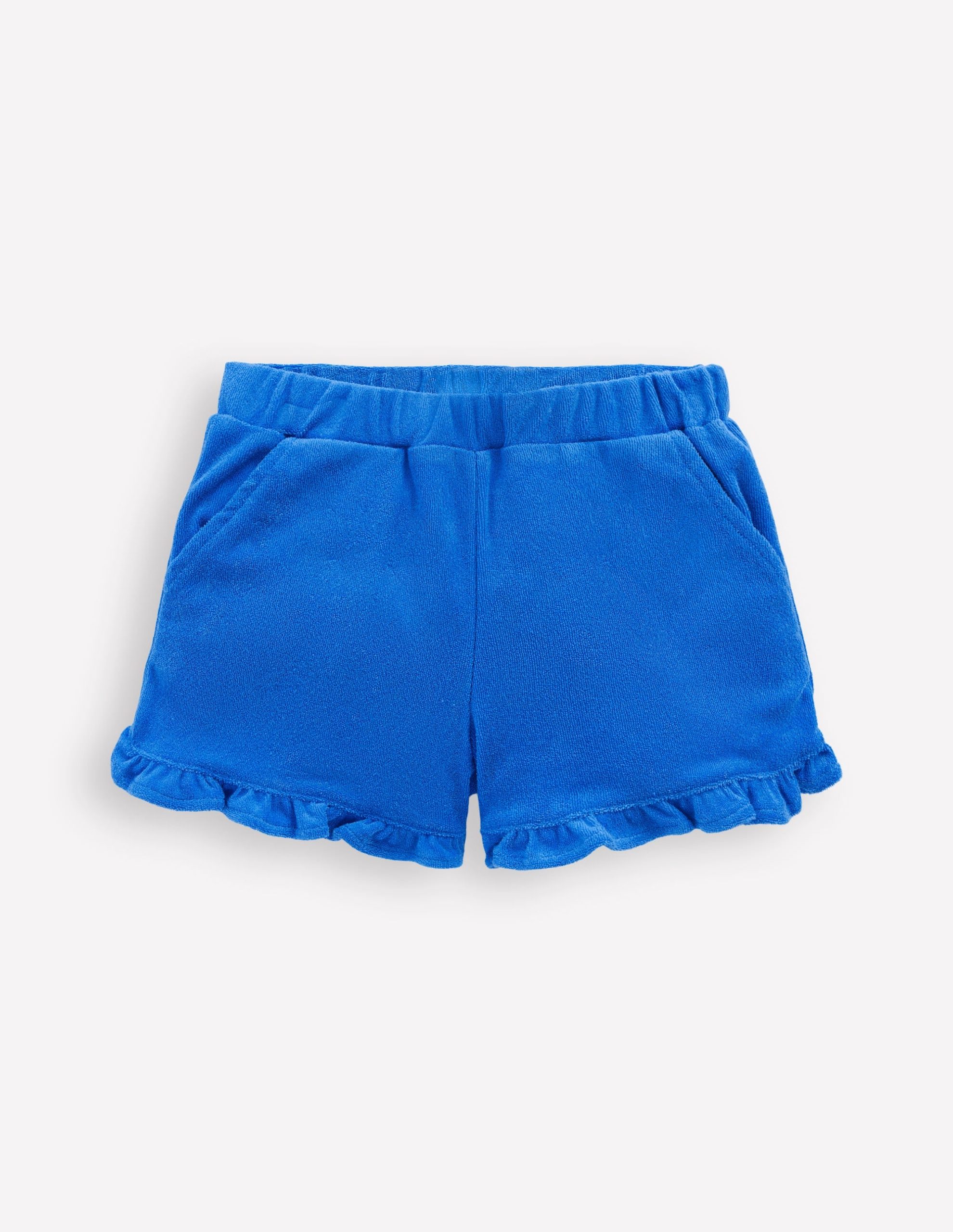 Frill Hem Towelling Shorts-Kingfisher Blue