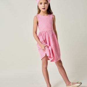 Zadie Applique Back Dress-Pink Gingham Strawberry