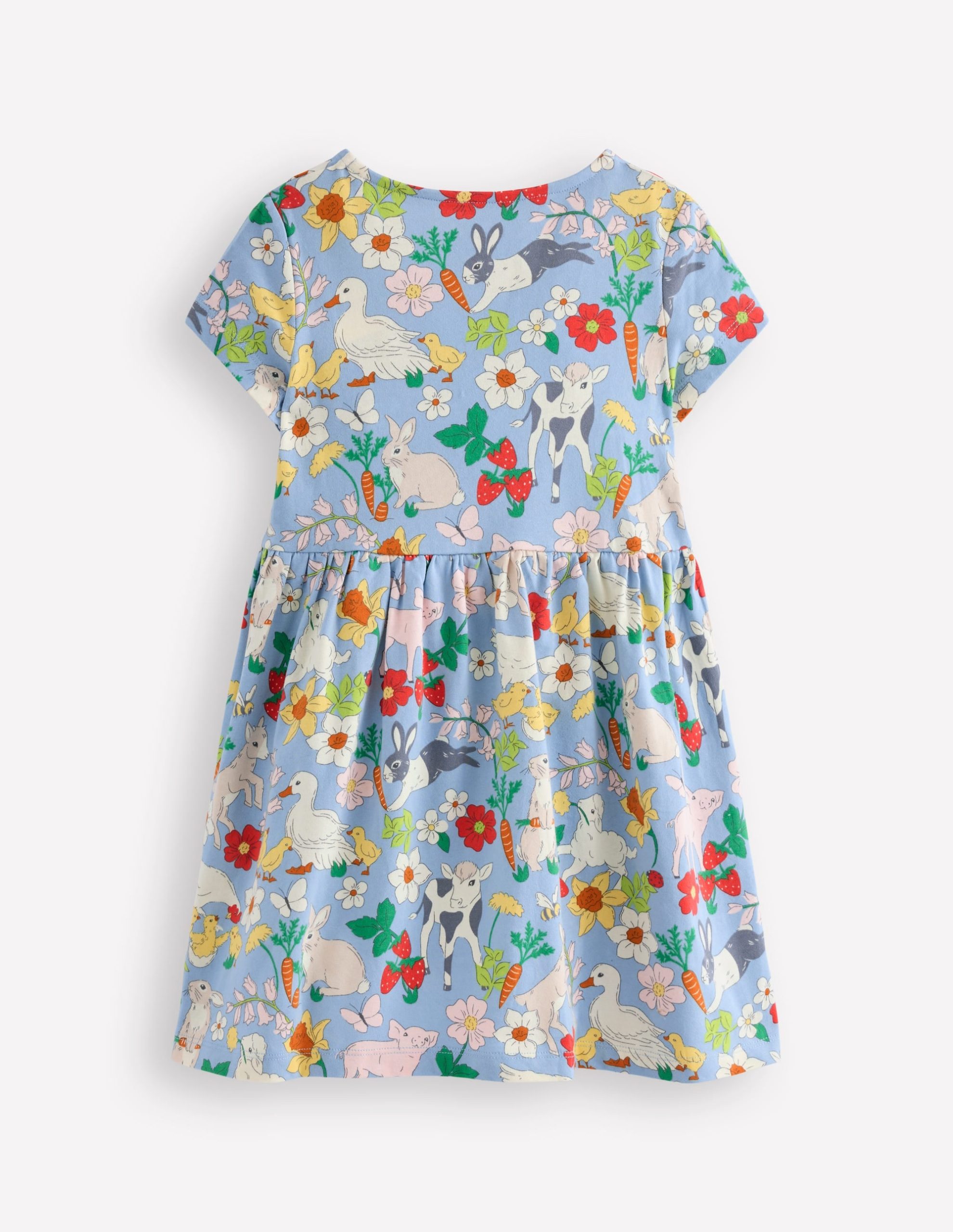 Heart Pocket Fun Jersey Dress-Misty Blue Spring Meadow - Image 2