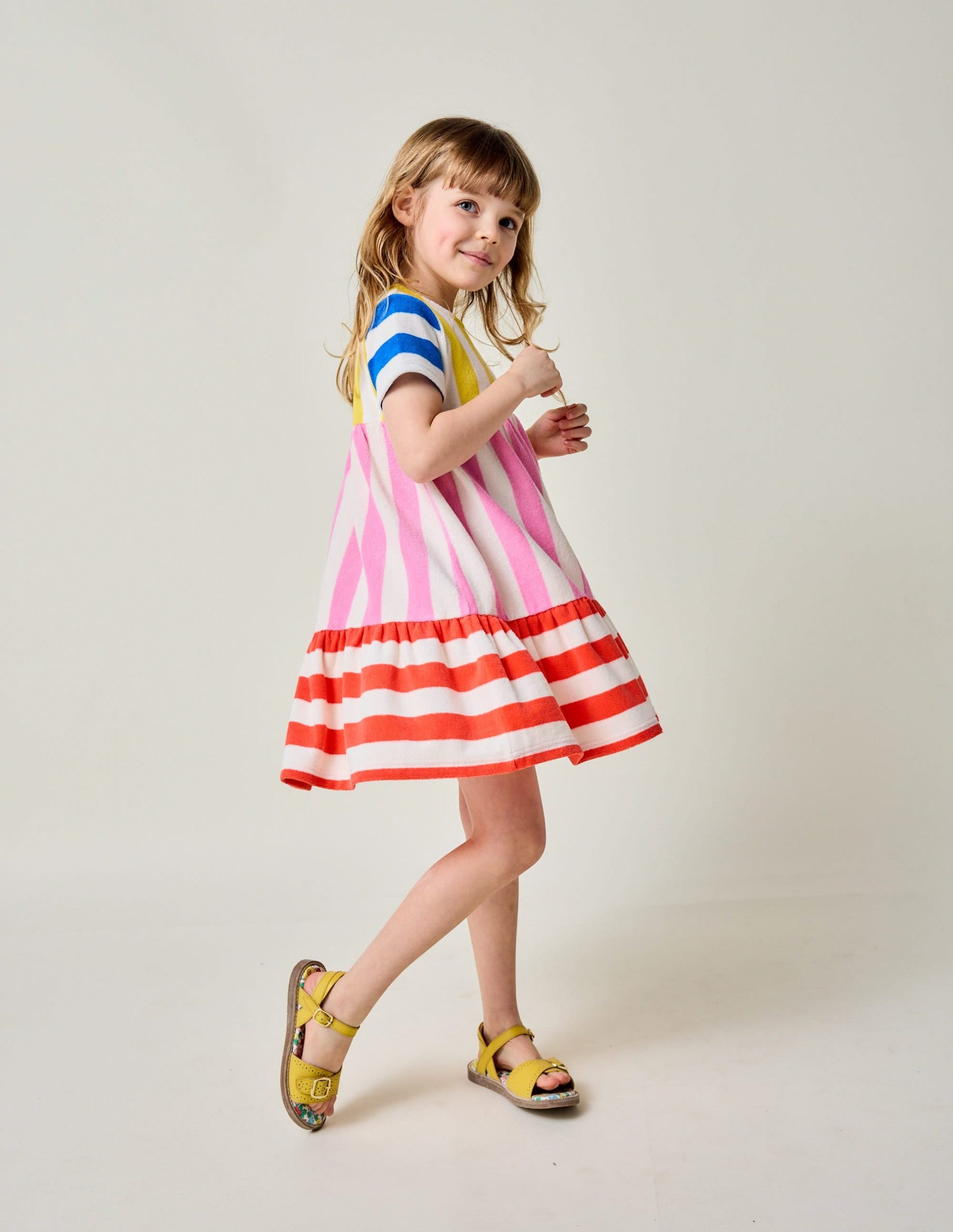 Ariel Twirly Towelling Dress-Hotchpotch Multi Stripe