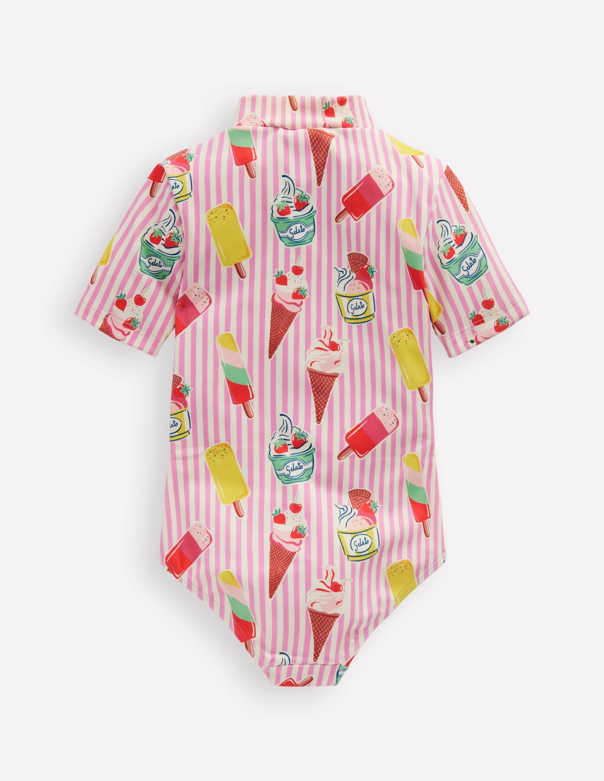 Short-sleeved Swimsuit-Vintage Pink Ice Cream Stripe - Image 2