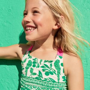 Cross-back Tankini Top-Rich Emerald Parrot Palm