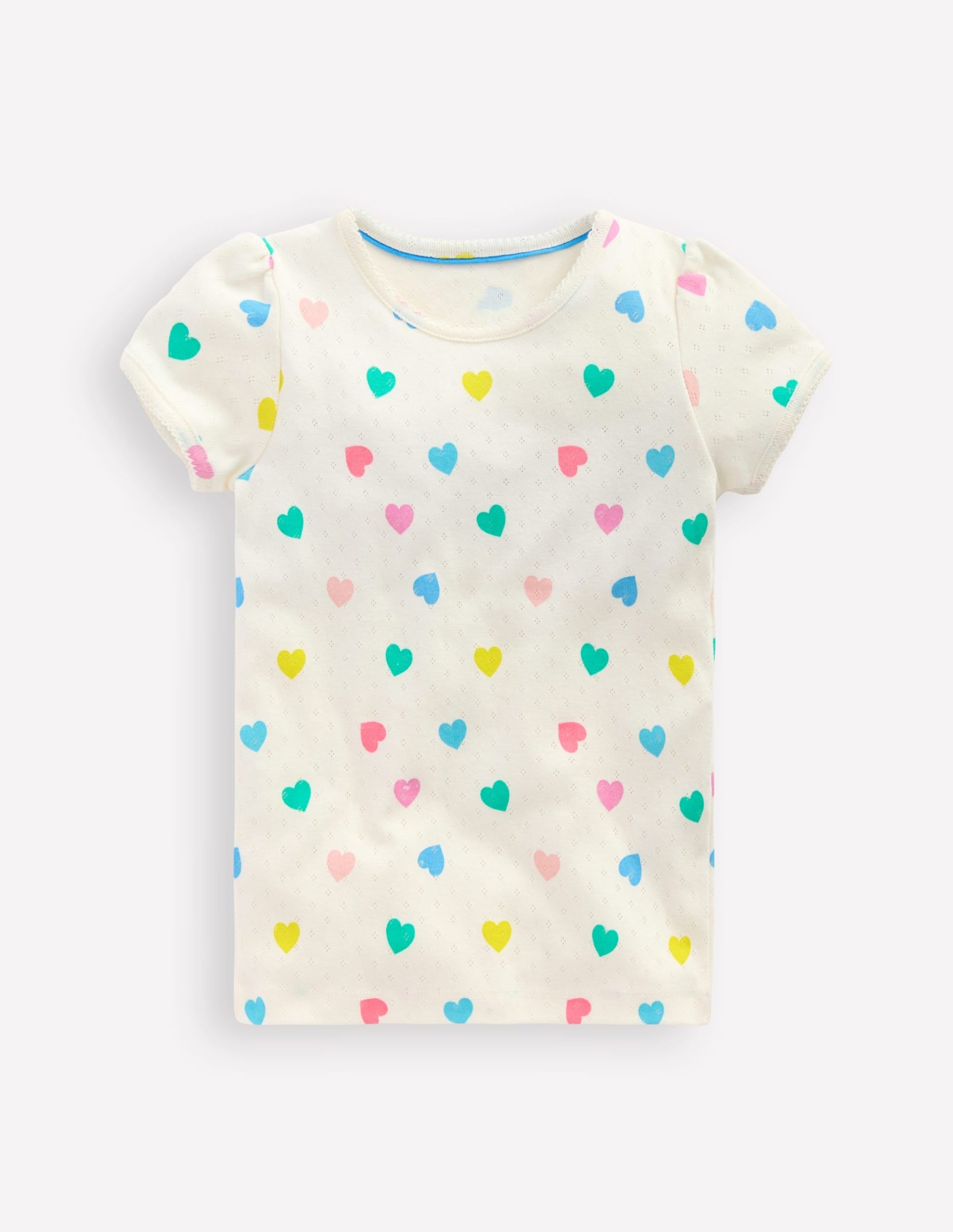 Short Sleeve Pointelle Top-Soft Ivory Multi Hearts