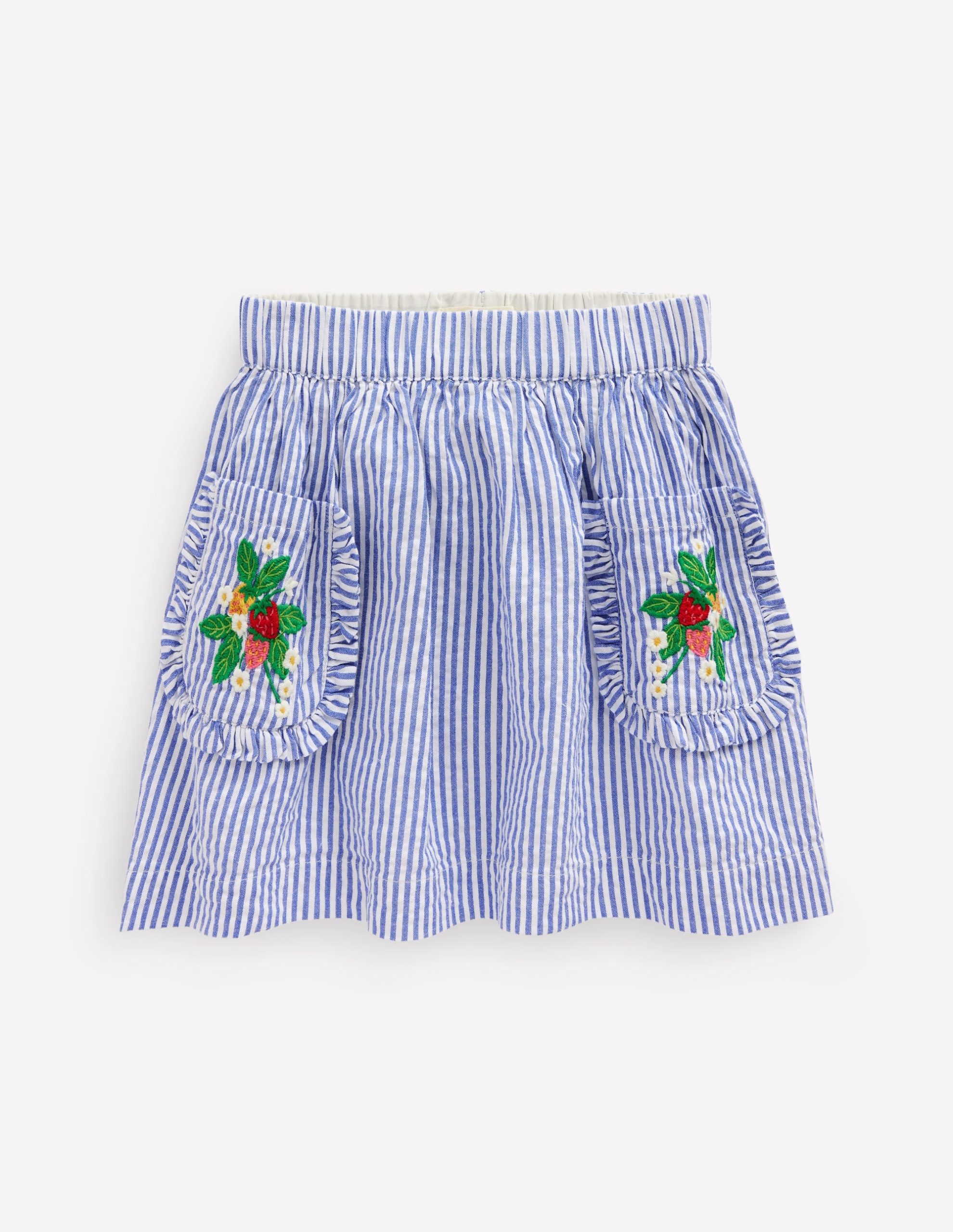 Applique Pocket Skirt-Blue Ticking Floral Stripe - Image 2