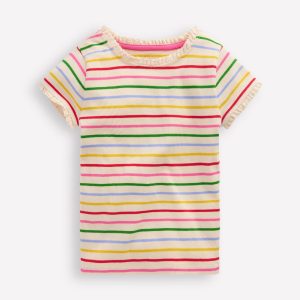 Short Sleeve Ribbed T-shirt-Multi Stripe