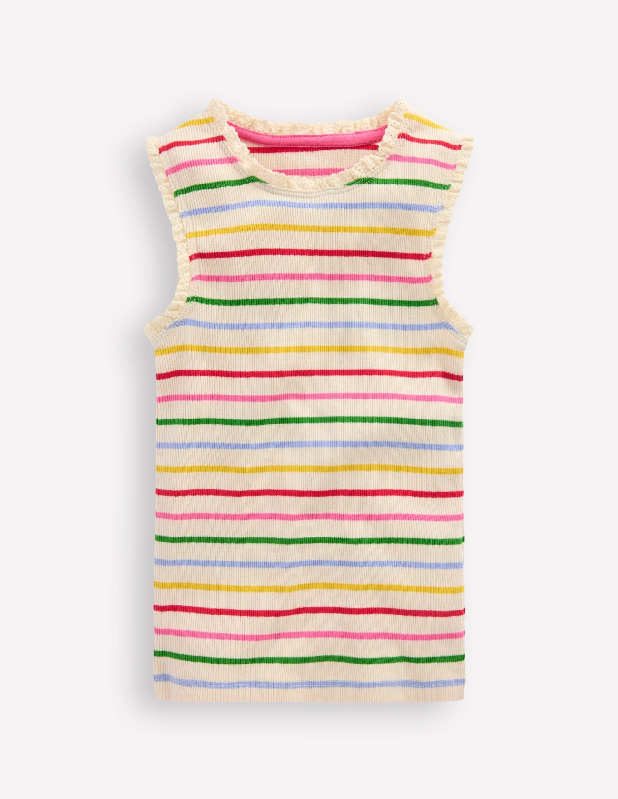 Ribbed Lace Trim Tank Top-Multi Stripe