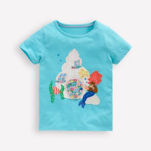 Lift The Flap Short Sleeve Top-Aquamarine Blue Mermaid