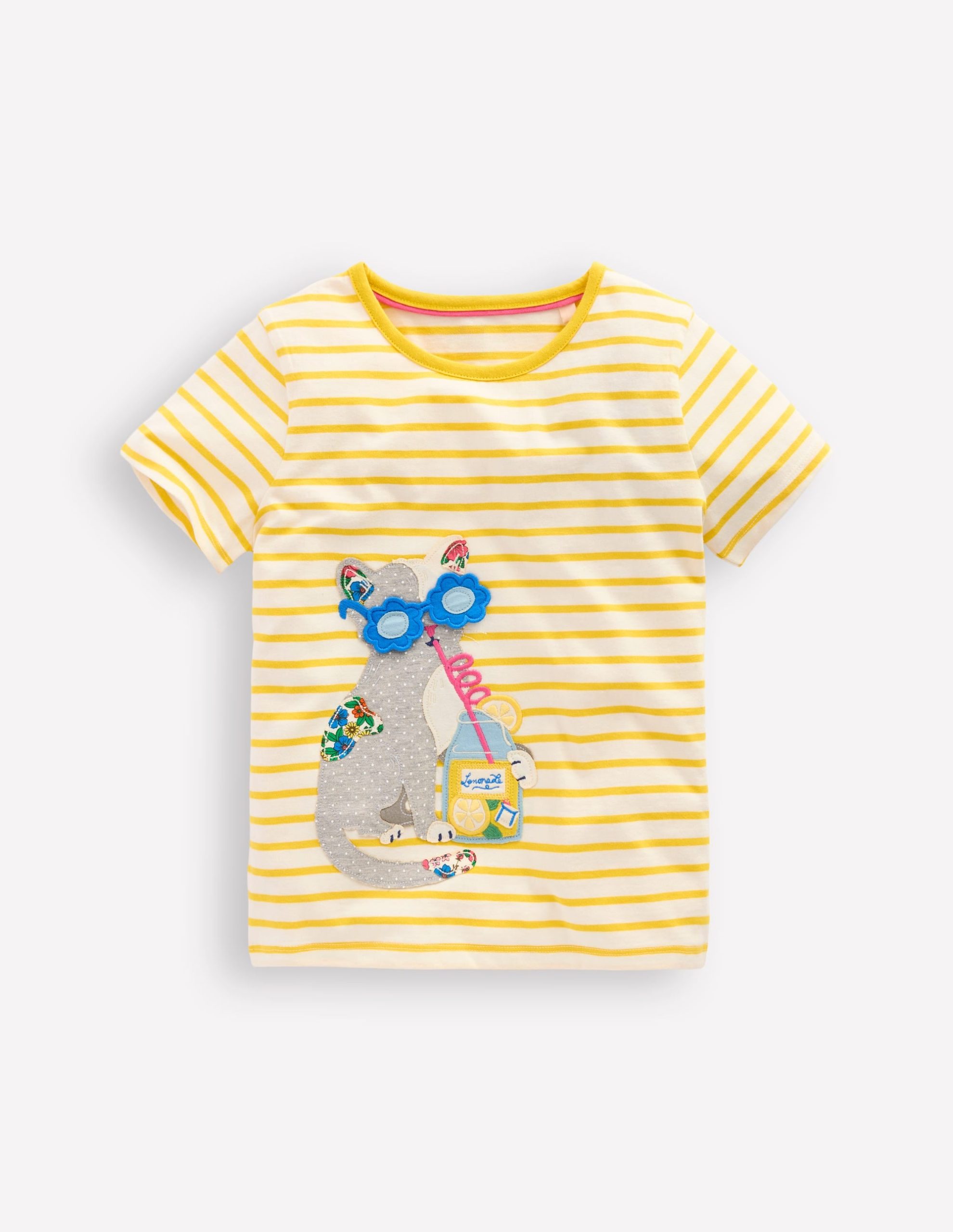 Lift The Flap Short Sleeve Top-Pineapple Yellow Stripe Cat - Image 2