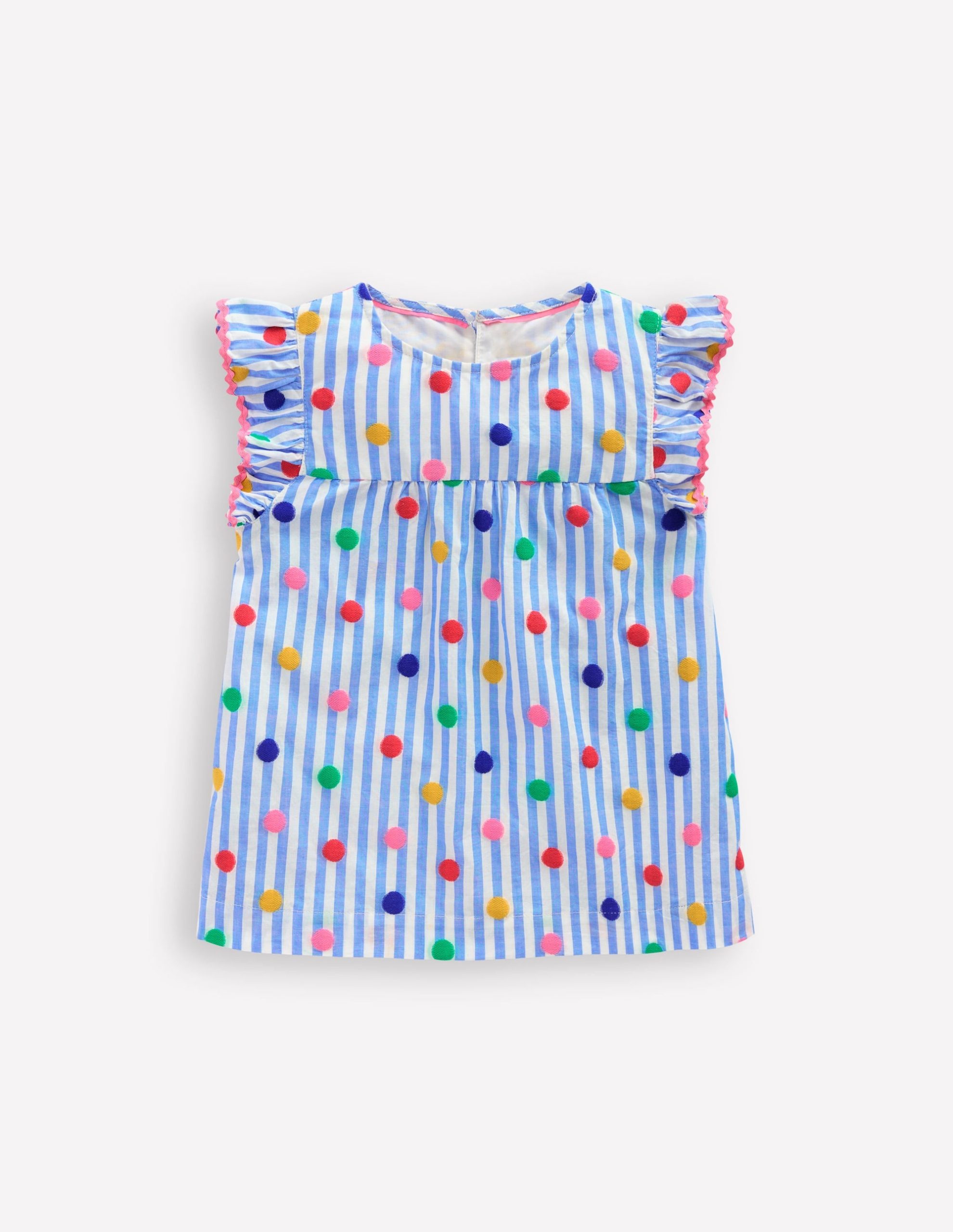 Frill Sleeve Woven Top-Peacock Plume Blue Spot - Image 2