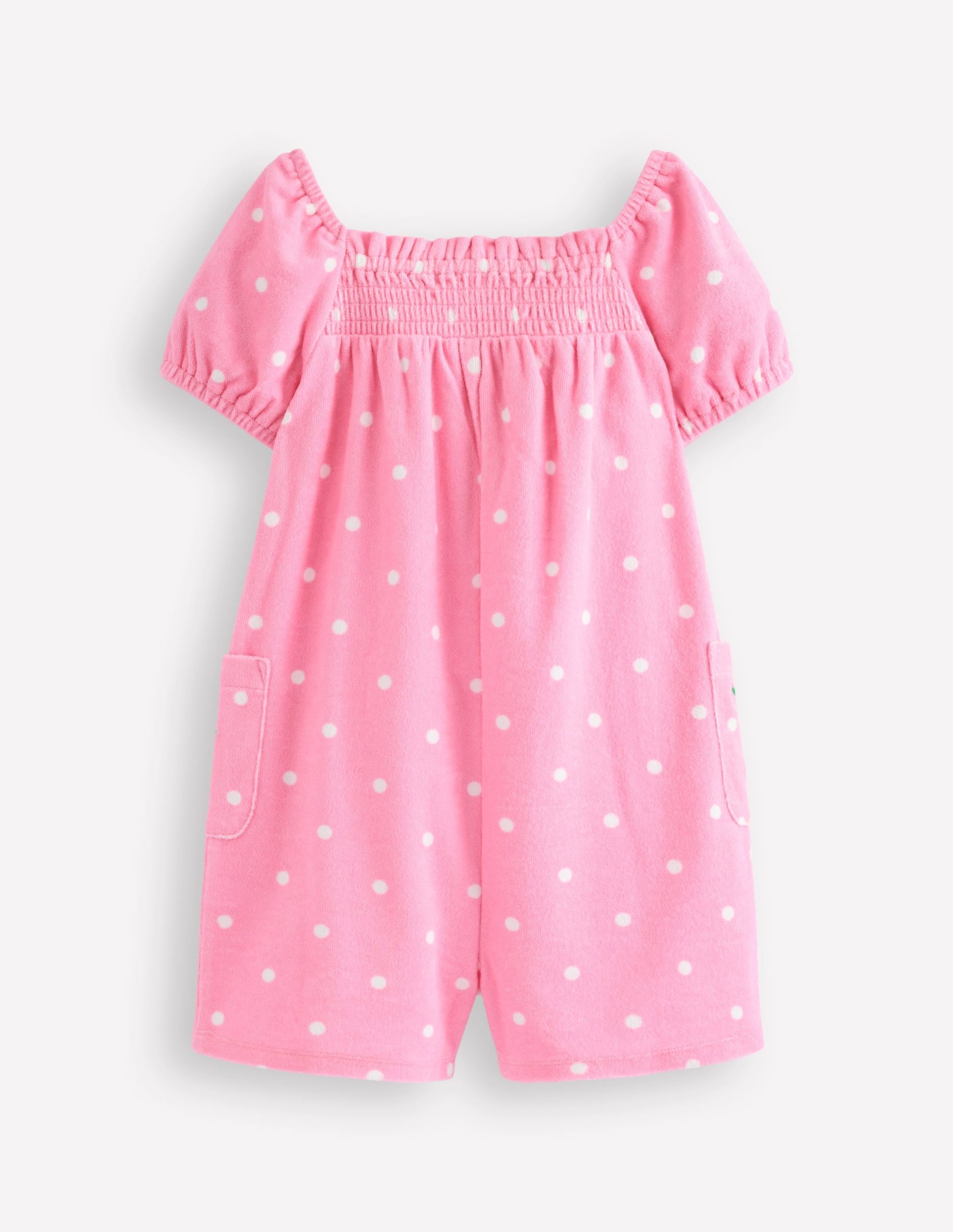 Towelling Playsuit-Pink Embroidered Fruit - Image 3