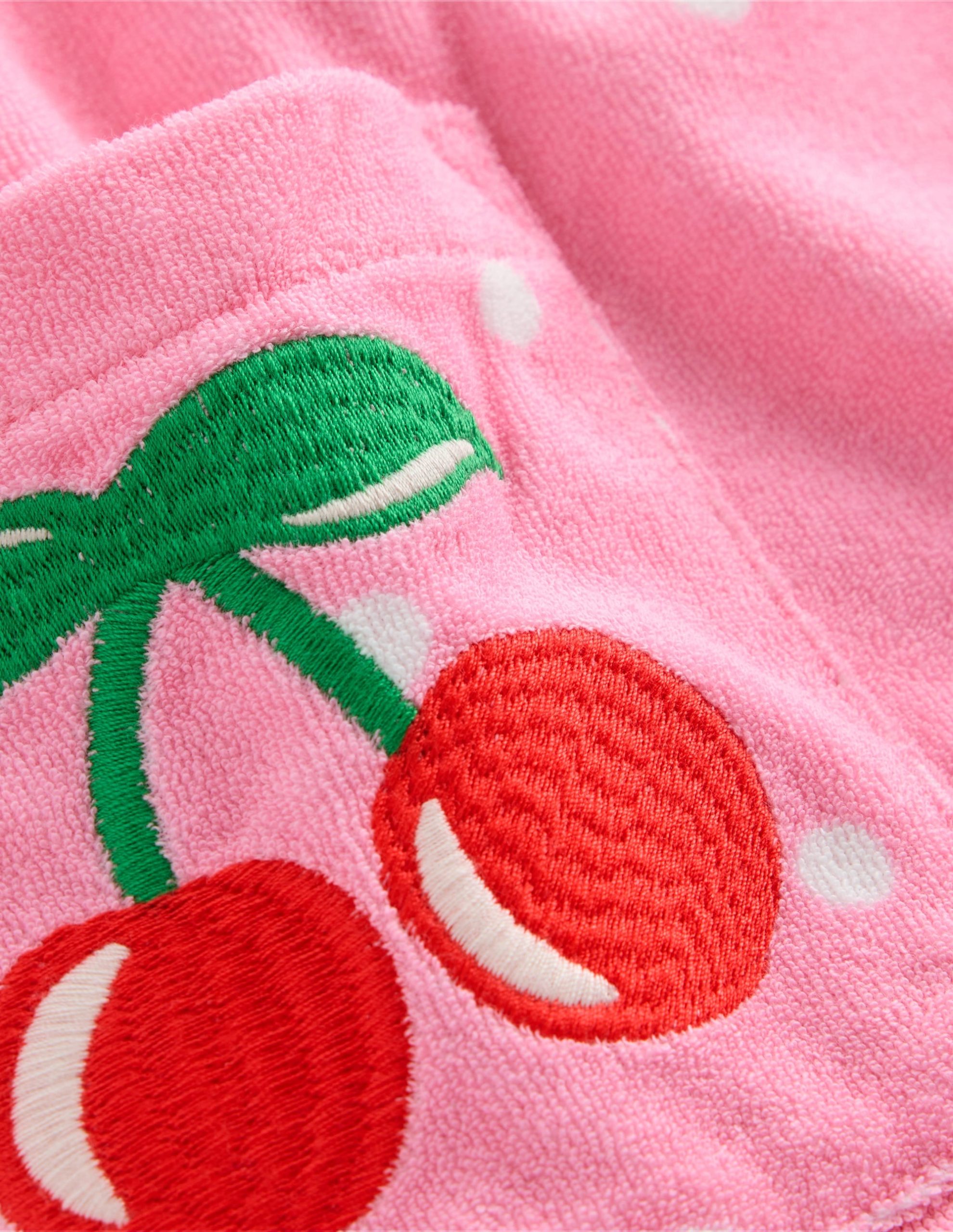 Towelling Playsuit-Pink Embroidered Fruit - Image 4
