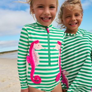 Long-Sleeved Swimsuit-Green Seahorse