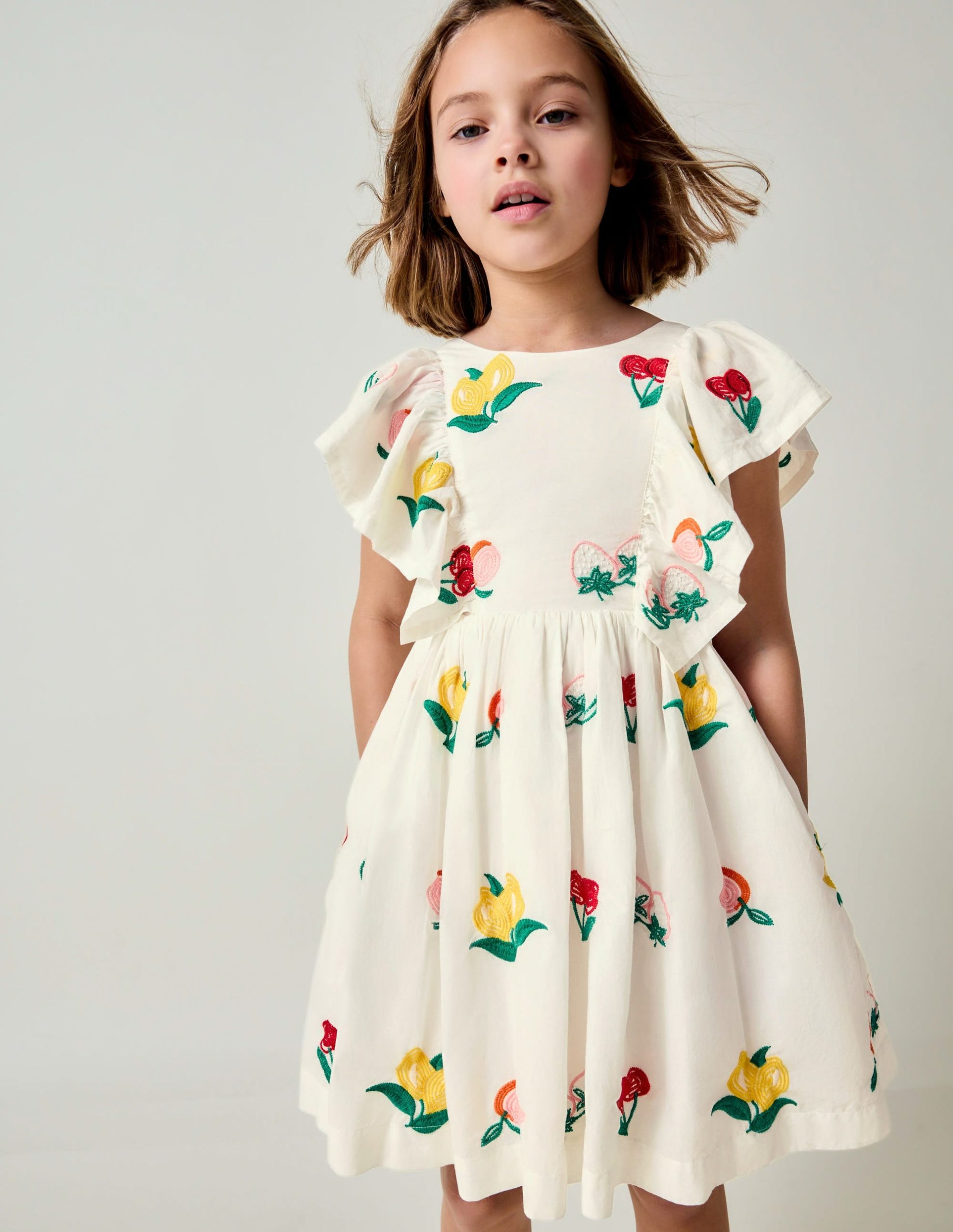 Embroidered Woven Dress-Ivory Embroidered Fruit - Image 2