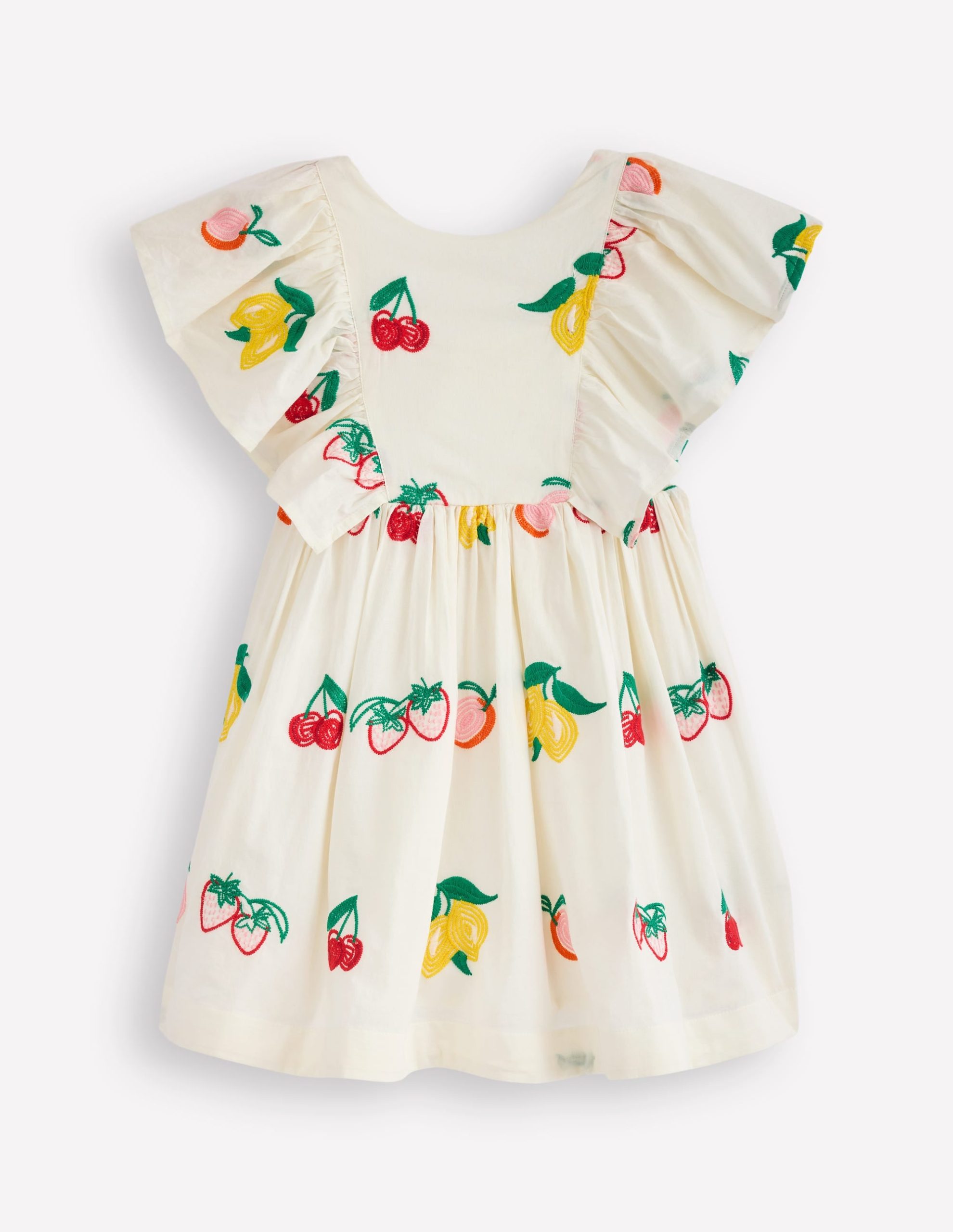 Embroidered Woven Dress-Ivory Embroidered Fruit - Image 3