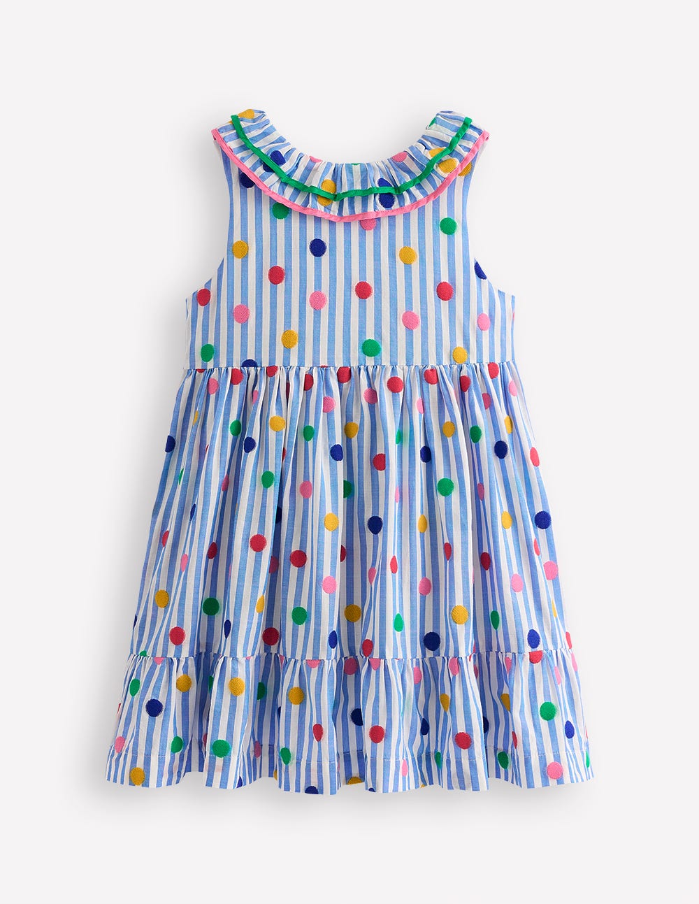 Ruffle Neck Woven Dress-Peacock Plume Blue Spot - Image 3