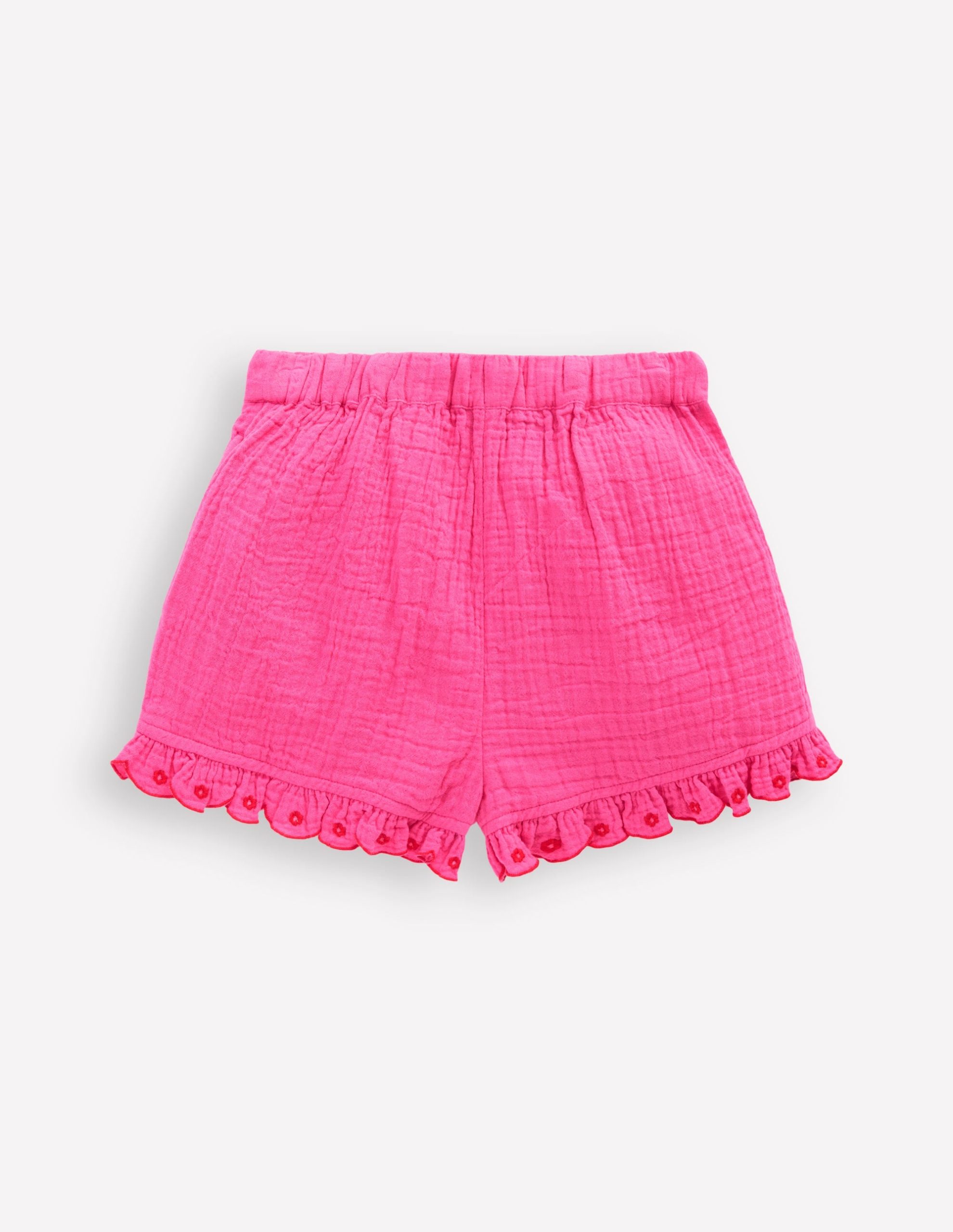 Double Cloth Frill Hem Shorts-Sorbet Pink Embroidered - Image 3