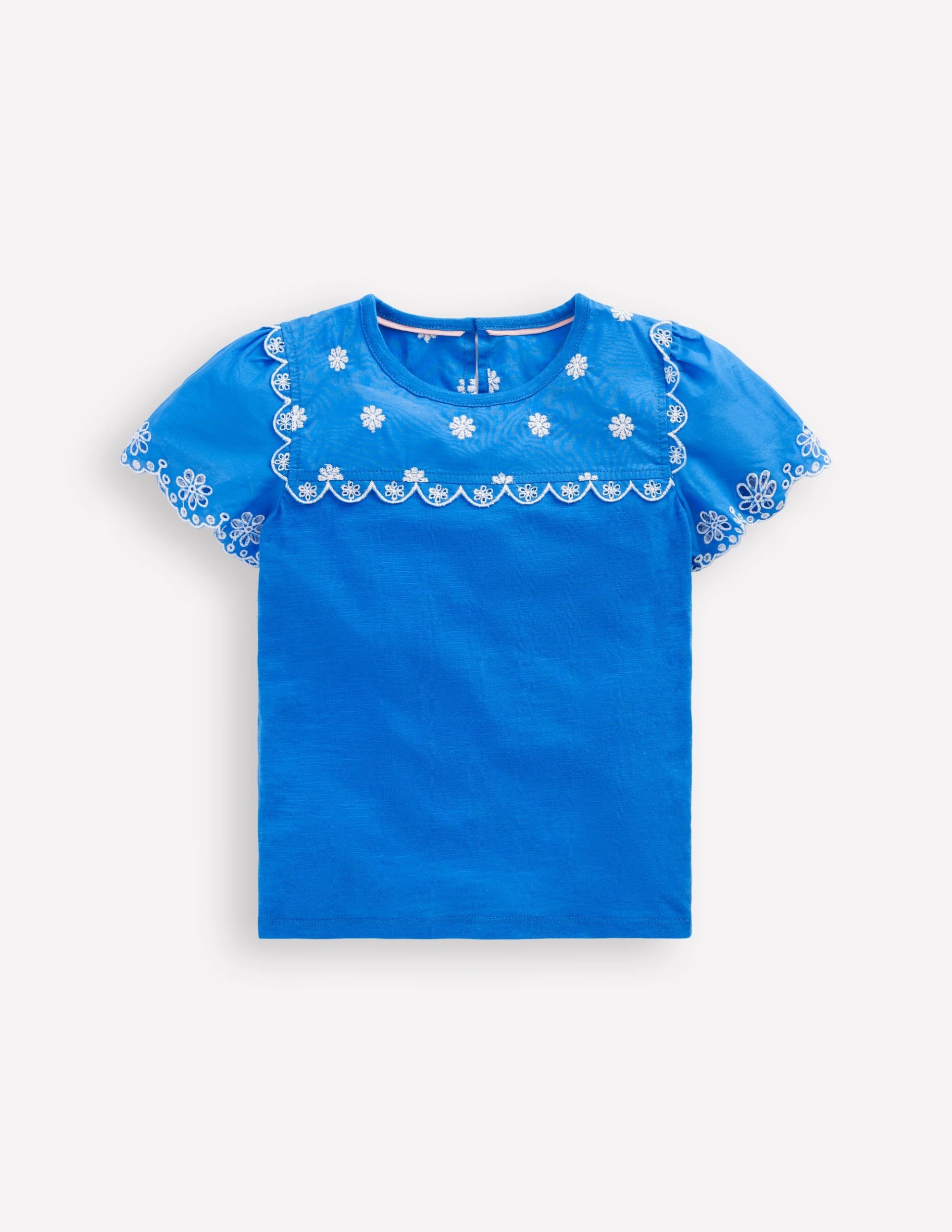 Broderie Sleeve Tee-Kingfisher Blue - Image 3
