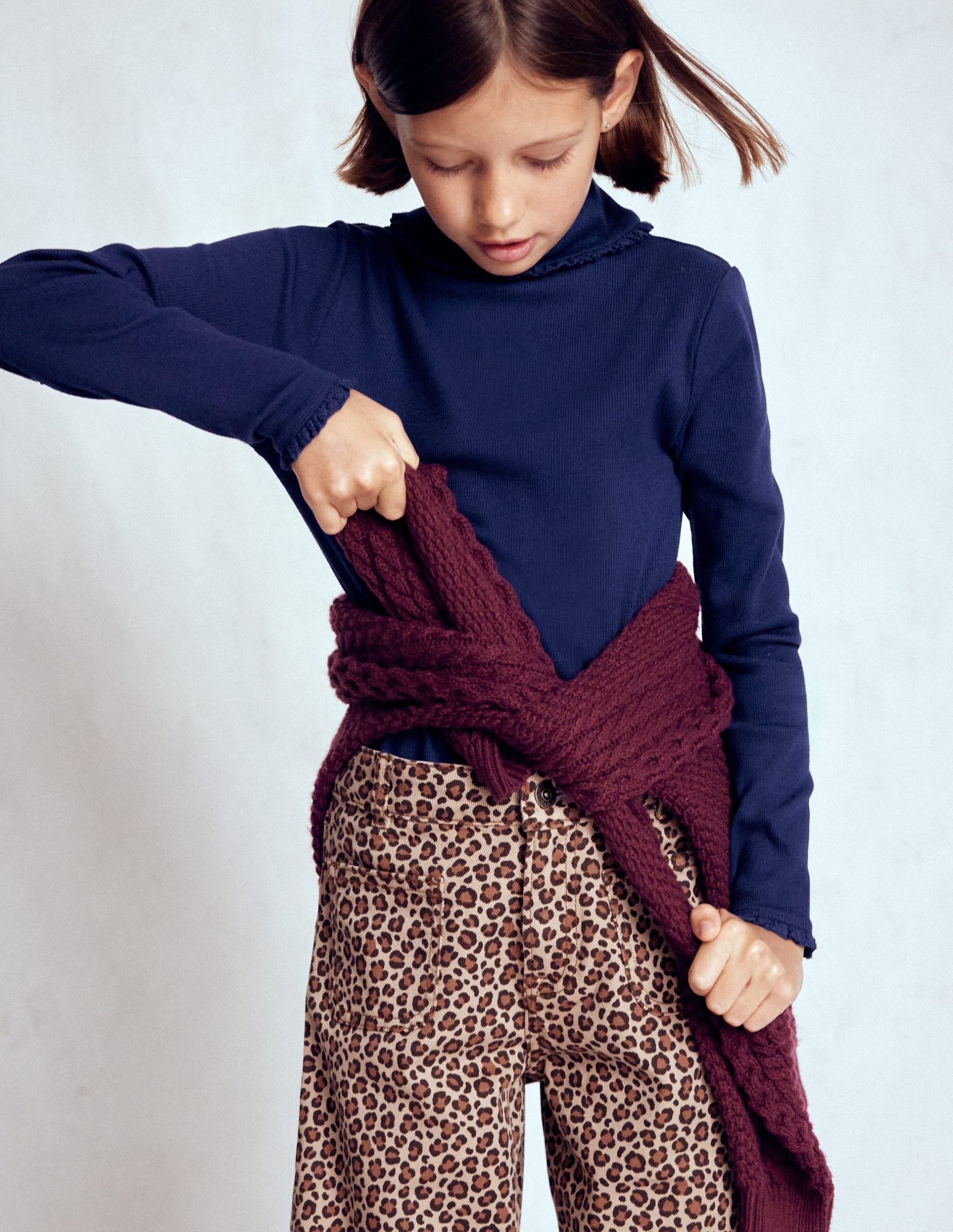 Ribbed Roll Neck Top-College Navy - Image 2