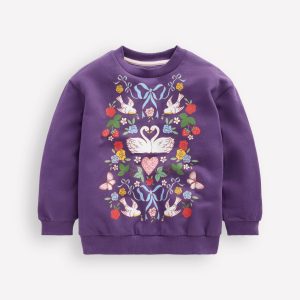 Printed Sweatshirt-Mystic Purple Lovebirds