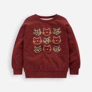 Bobbie Appliqu?? Sweatshirt-Chestnut Cats