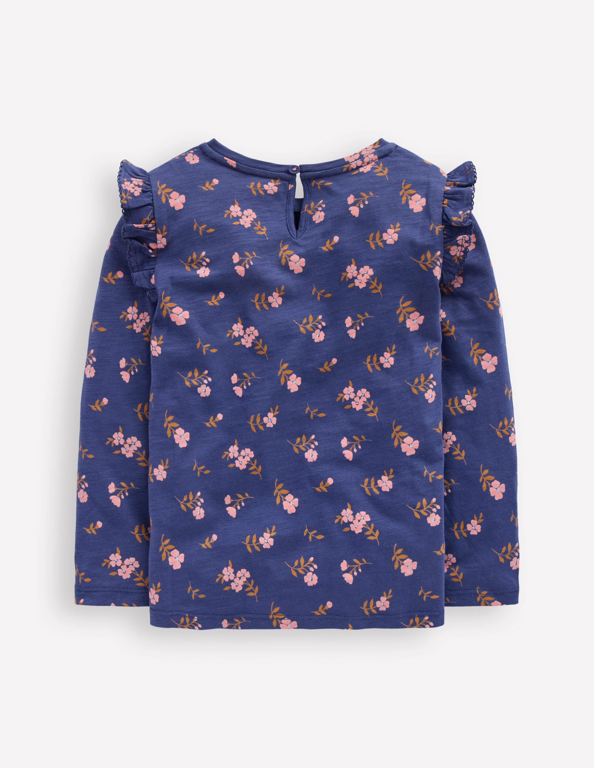 Frill Sleeve Slub Top-Starboard Blue Floral - Image 2